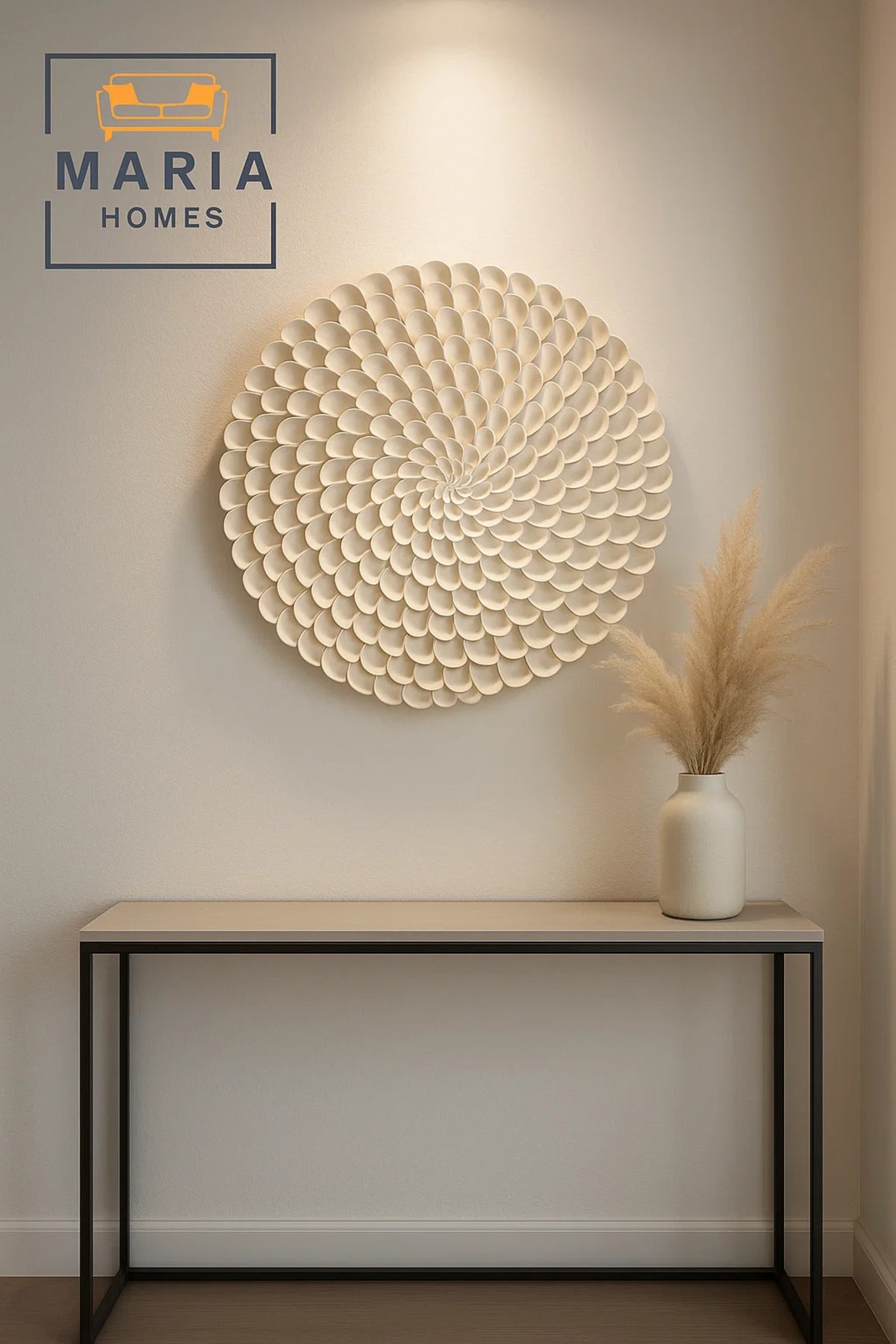 Round 3D White Petal Wall Art with Layered Textured Design-size100*100 CM