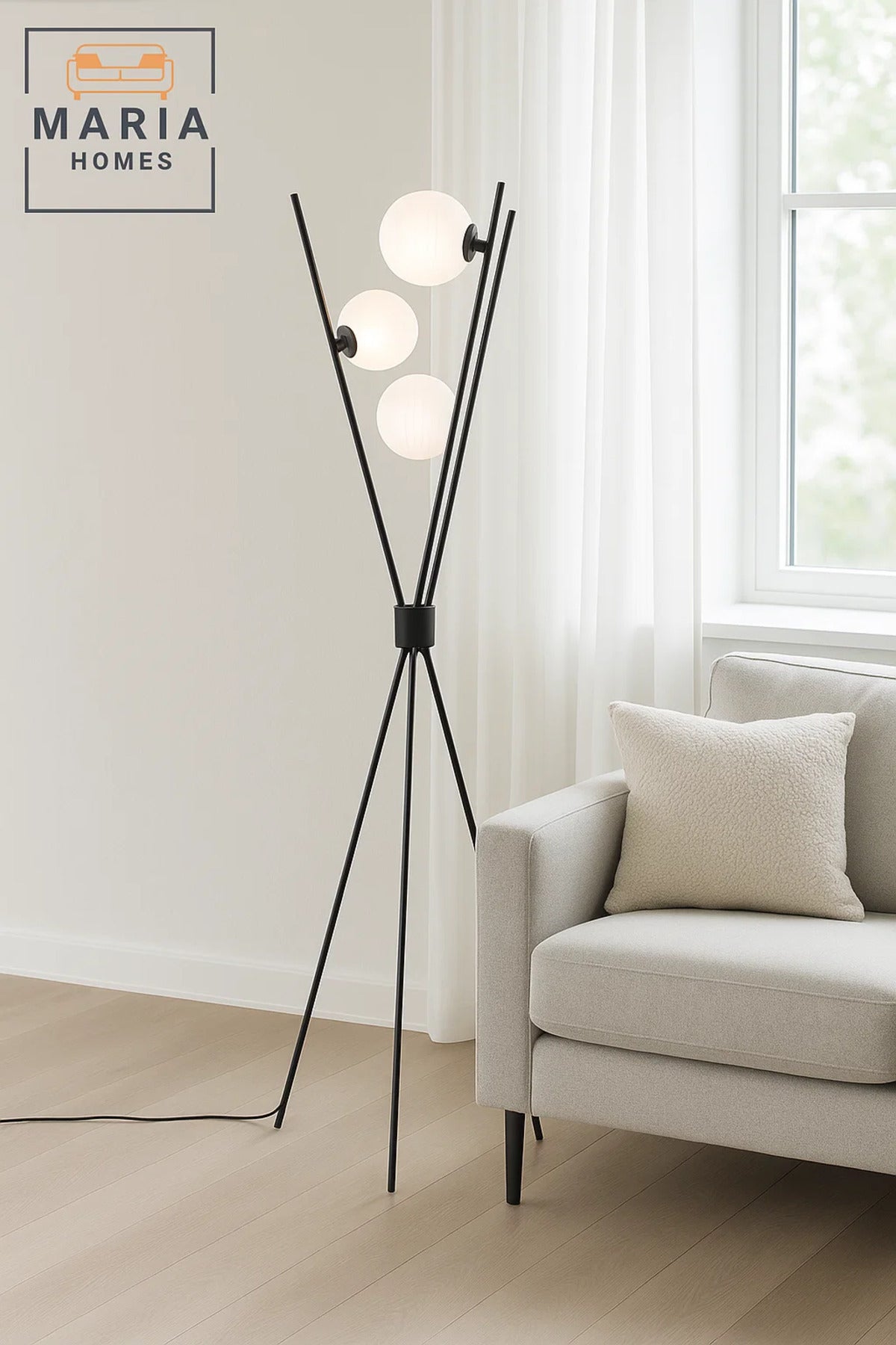 Tripod Floor Lamp with Three Frosted Globe Lights