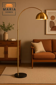Arched Gold Floor Lamp with Black Marble Base