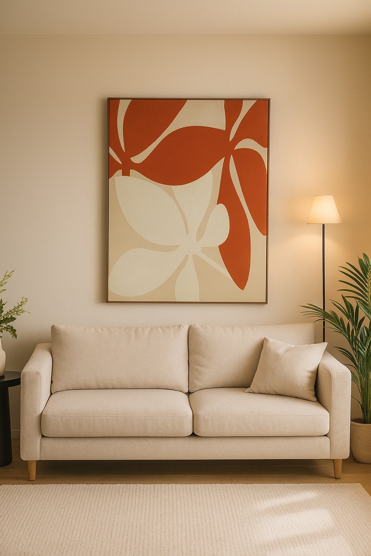 3D Abstract White & Orange Floral Canvas Wall Art with Wooden Frame Ð 120_80 cm