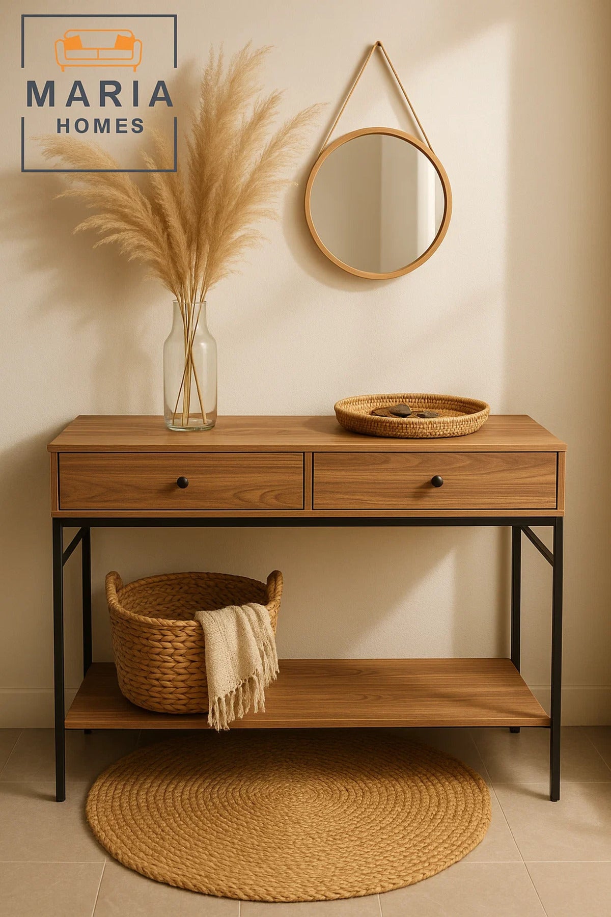 Modern Industrial Console Table with Storage Drawers Ð 120x35x40cm for Entryway or Living Room