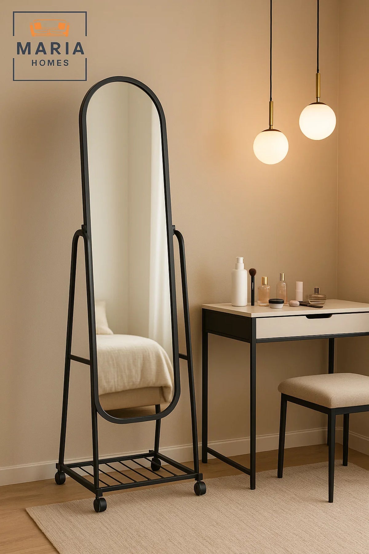 Black Full Length Standing Mirror with Metal Frame Floor Dressing Mirror for Bedroom Hallway Decor