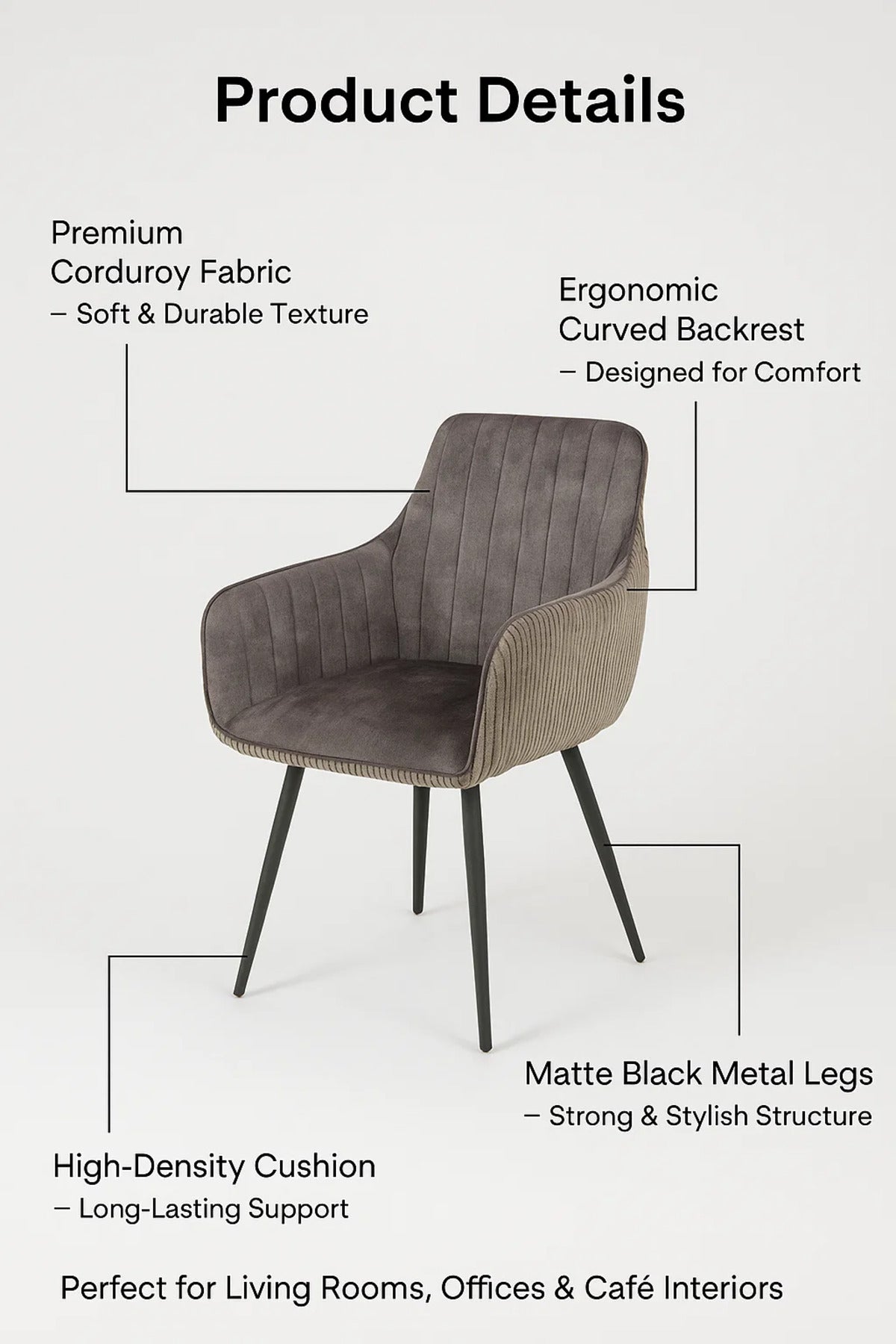Modern Grey Velvet Armchair for Living Room, Dining Chair, Office Accent Chair, Home Furniture