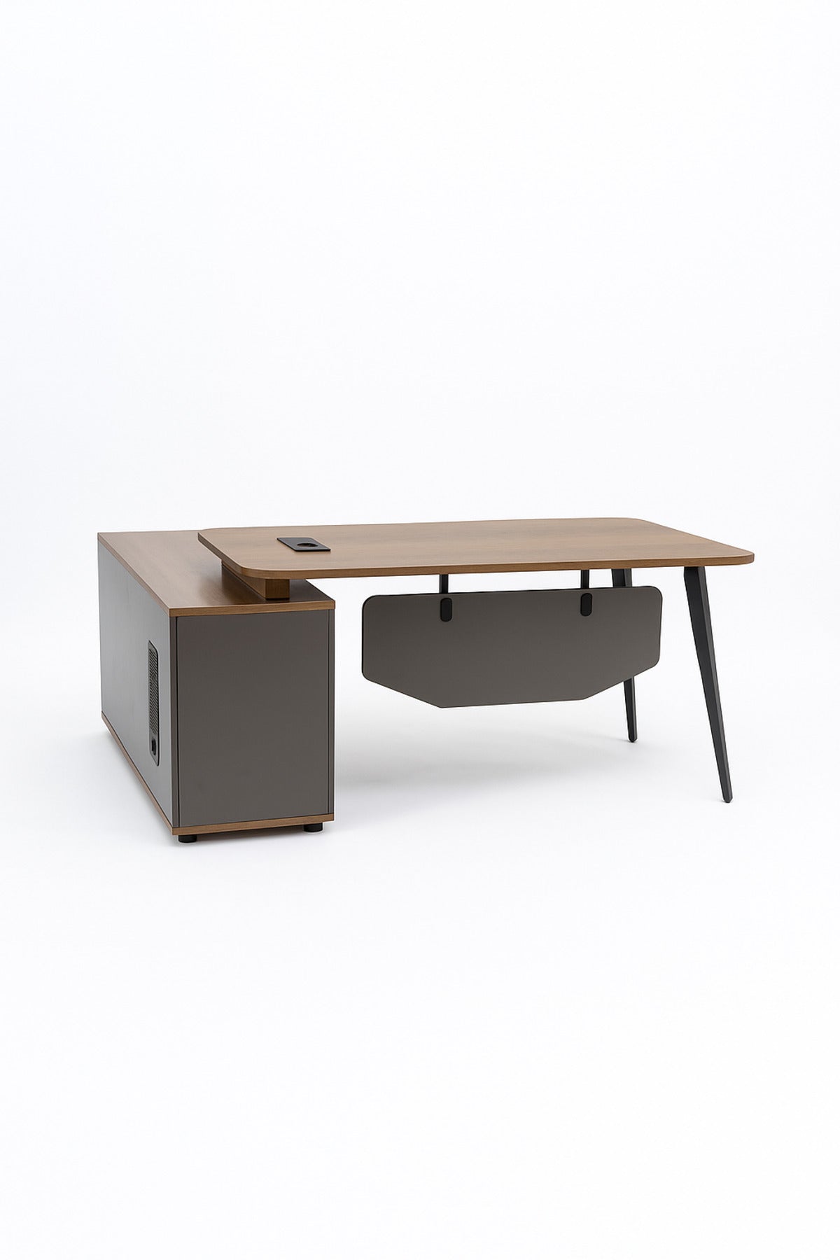 Modern L-Shaped Executive Office Desk with Storage Ð Gray and Walnut Finish