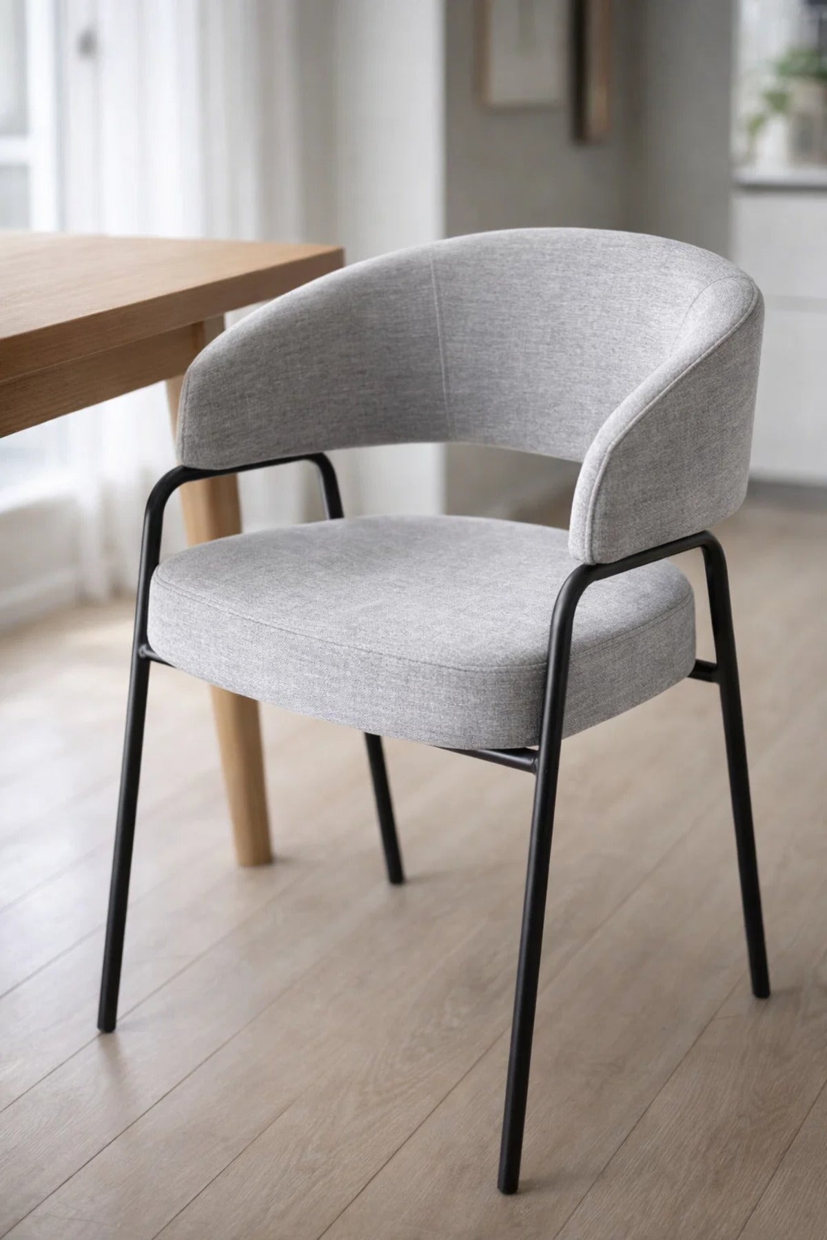 Light Grey Armchair with Black Metal Legs, 78x47x50 CM light grey armchair Kitchen