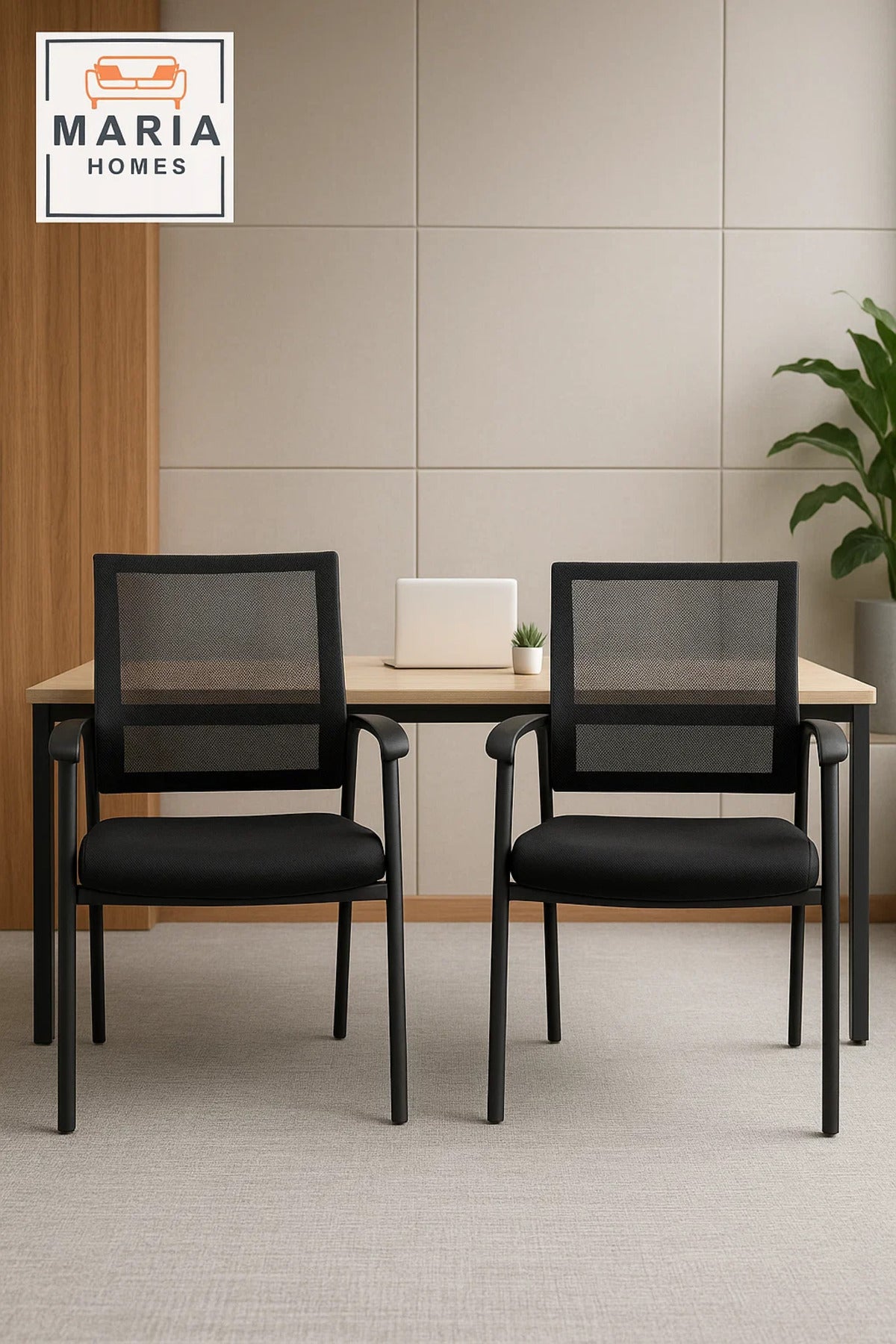 Black Mesh Office Visitor Chair with Cushioned Seat and Metal Frame