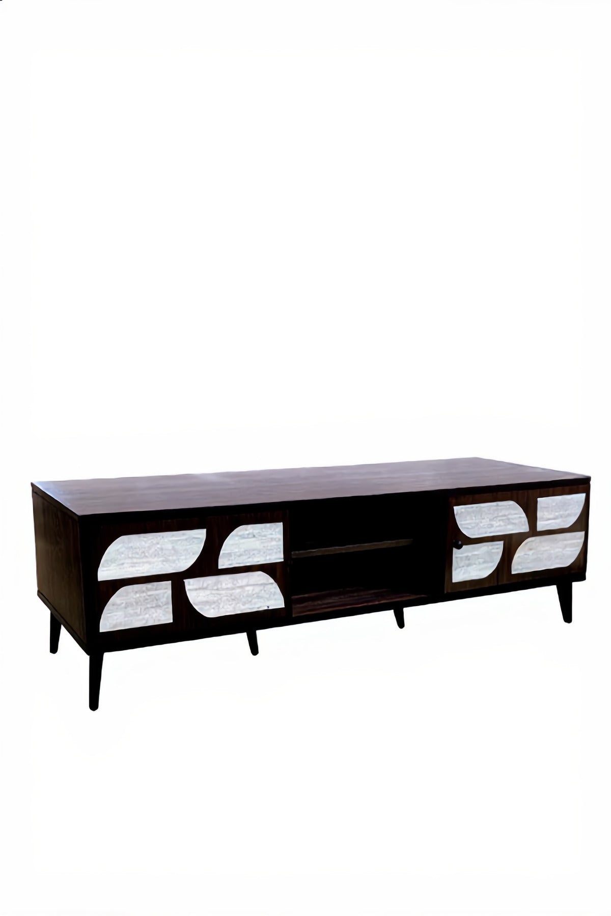 Premium 180cm TV Stand Media Unit with Artistic White Door Panels and Open Shelf for Living Room