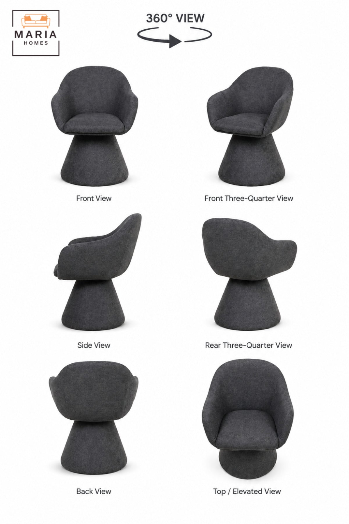 Modern 360° Swivel Dining Chair with Curved Backrest, Integrated Armrests & Pedestal Base | Upholstered Dining Room and Kitchen Chair