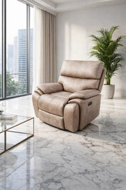 Premium Light Brown Leather Recliner Armchair with Cup Holder and Lumbar Support for Home Comfort