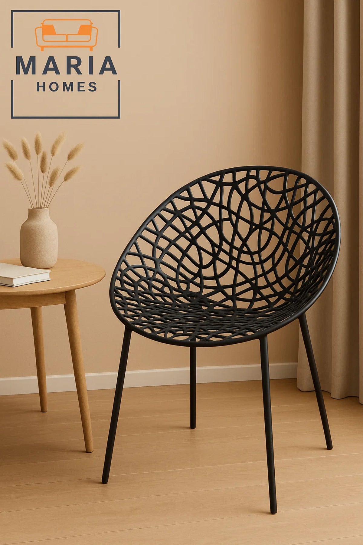 Modern Black Net Style Plastic Chair Ð Lightweight Outdoor & Indoor Seating