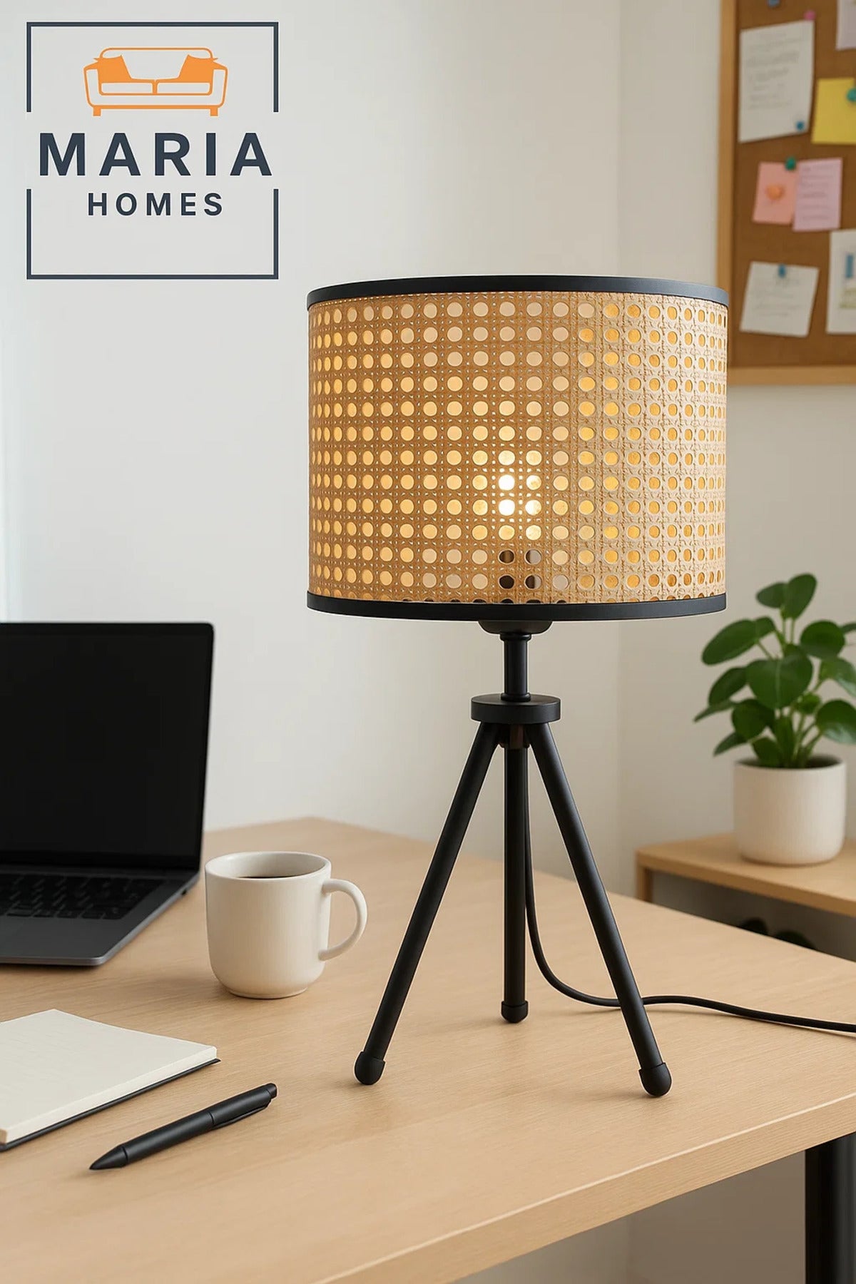 Tripod Table Lamp With Rattan-style Shade