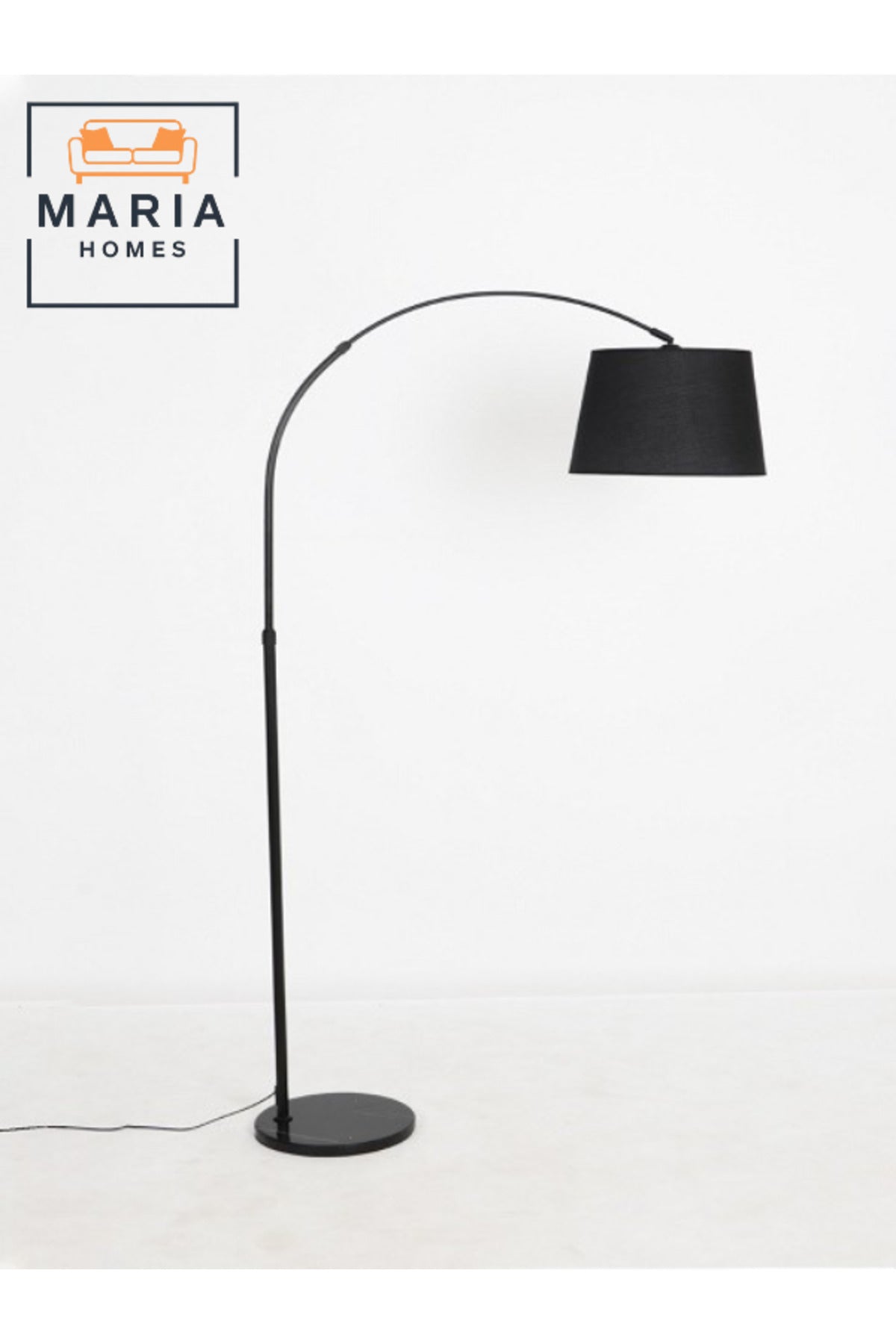 Modern Black Arc Floor Lamp with Black Fabric Shade Ð Stylish Standing Light