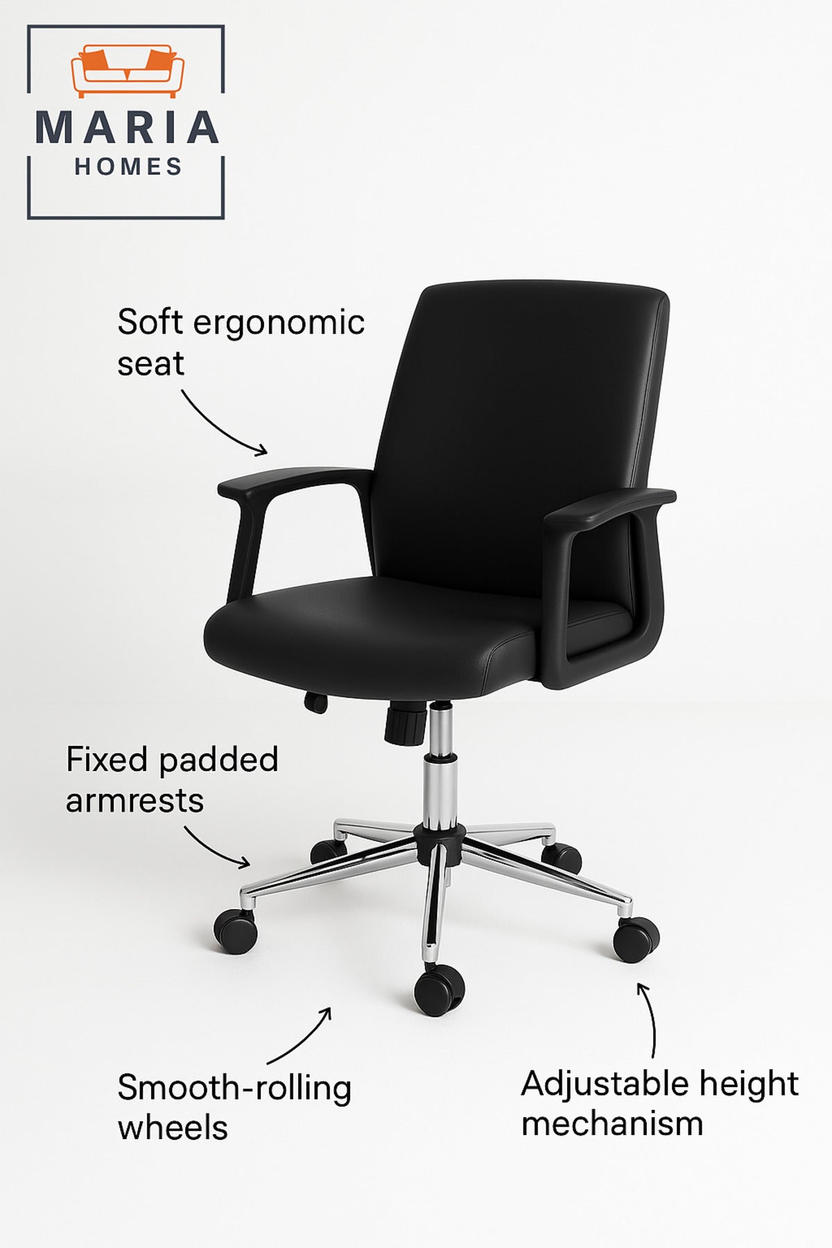 Black Ergonomic Office Chair with Wheels Ð Adjustable Height & Armrests