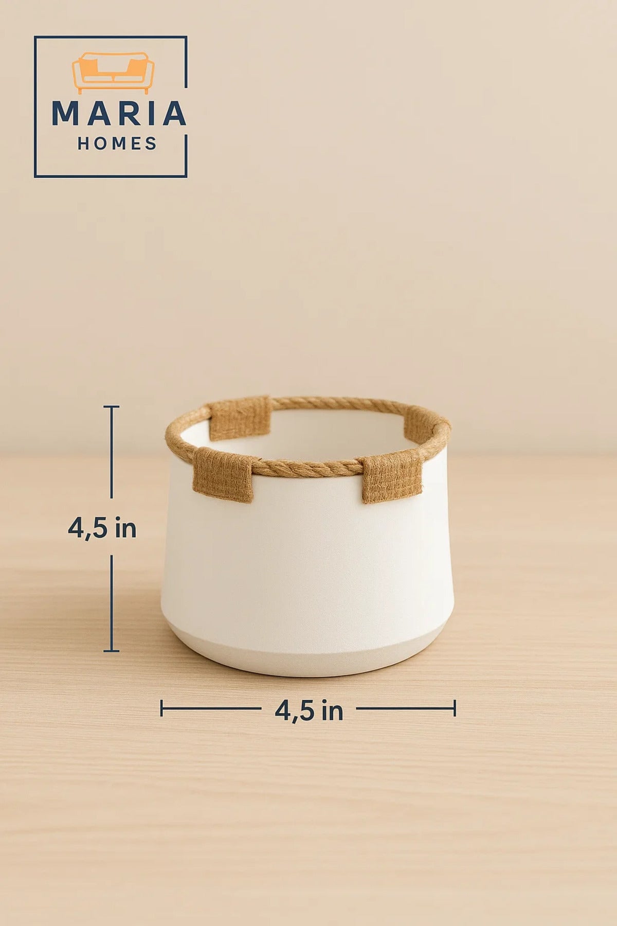 White Ceramic Pot with Jute Rope Trim Ð Minimalist Rustic Accent