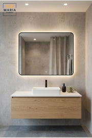 Rectangular LED Wall Mirror 80 × 60 cm with Touch Sensor, Rounded Corners and Backlit Illumination for Bathroom, Bedroom, Dressing Area and Vanity
