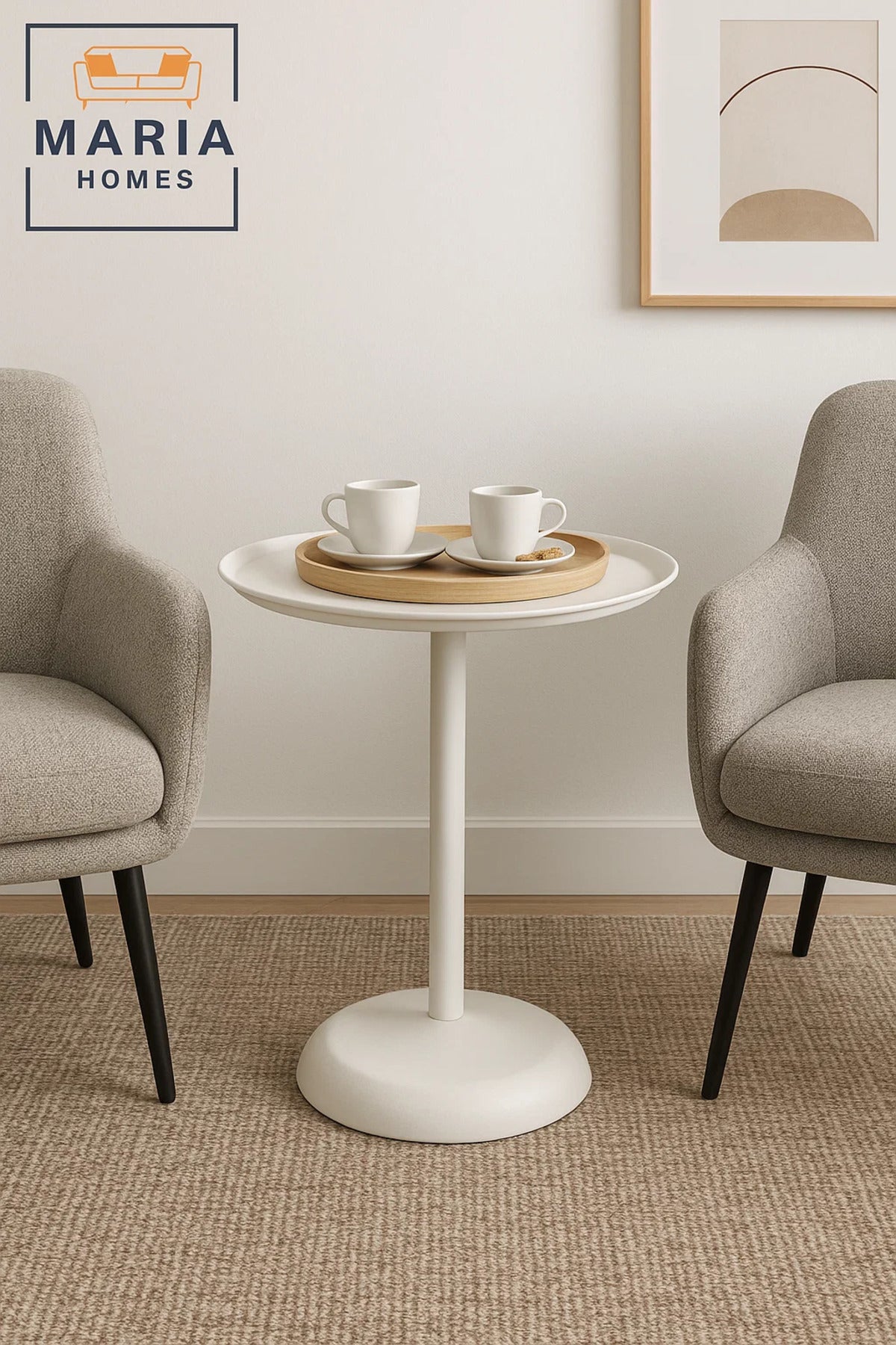 White Pedestal Round Table with Raised Edge Ð Modern Minimalist Accent Piece