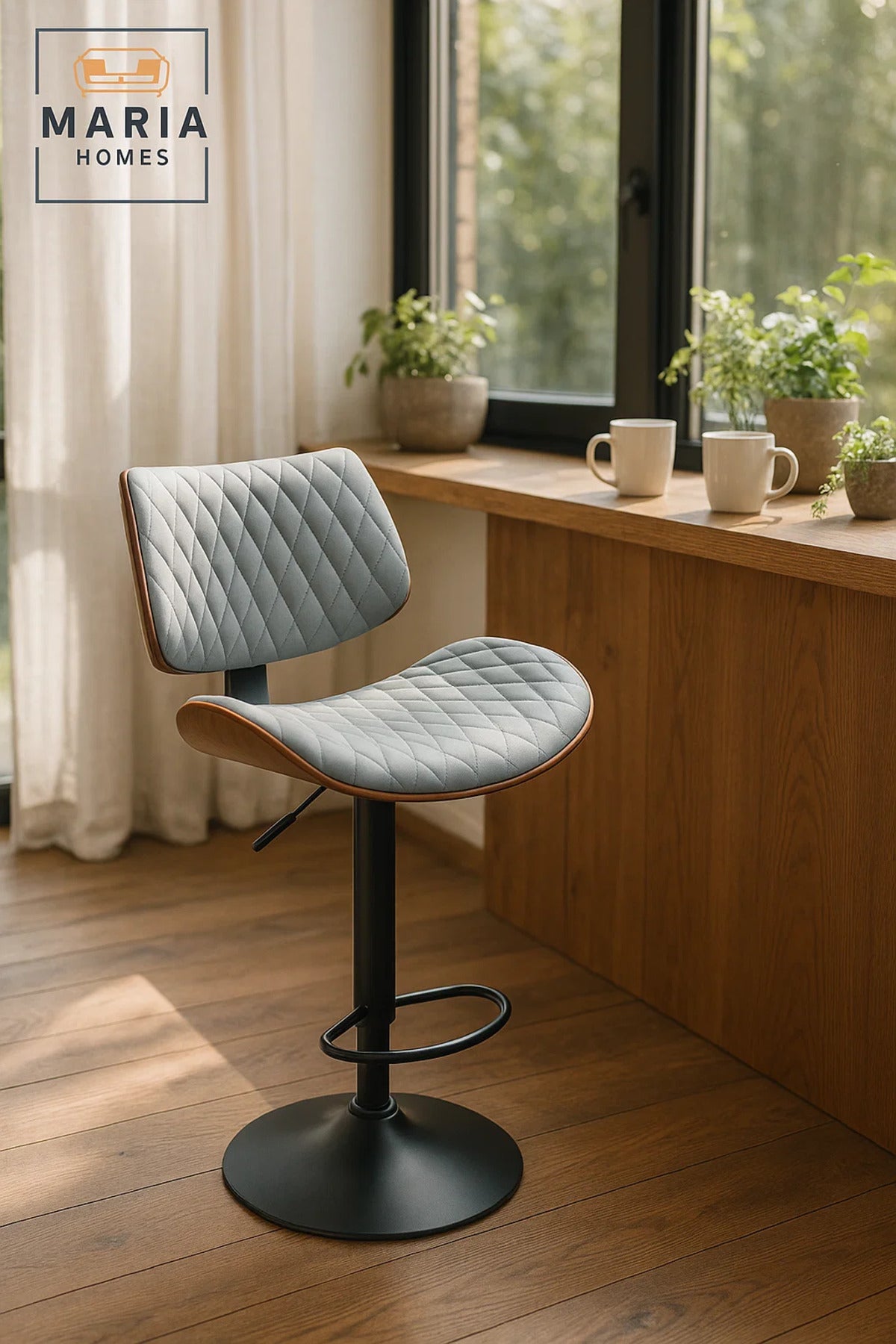 Light Grey Modern Adjustable Bar Stool for Kitchen Island & Home Bar,Swivel, Cushioned Seat