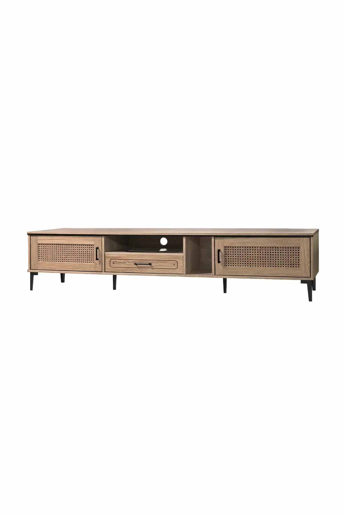 Natural Wood TV Stand √ê 200x40x46 cm Modern Plasma Table with Cabinets & Drawer