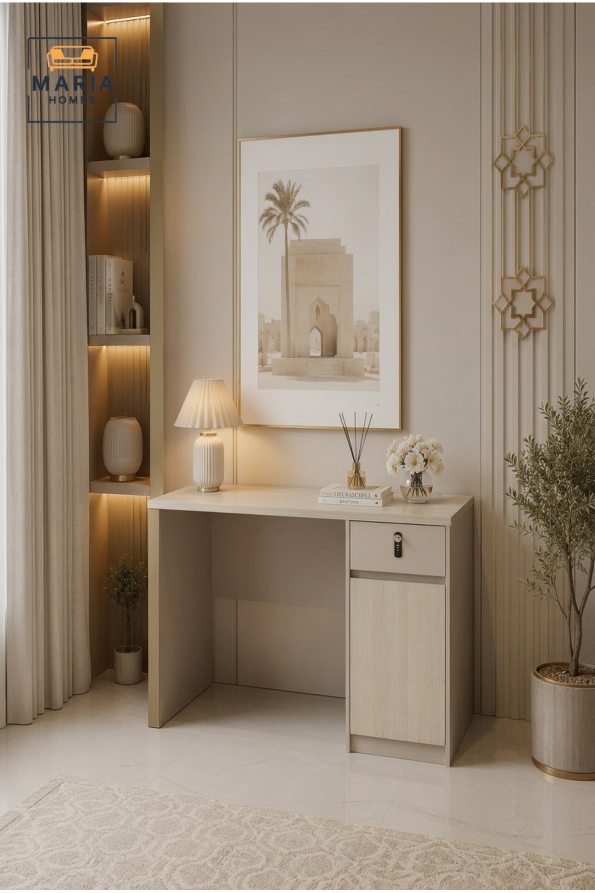 Compact Office Desk with Lockable Storage Cabinet √ê Modern Study & Workstation Table