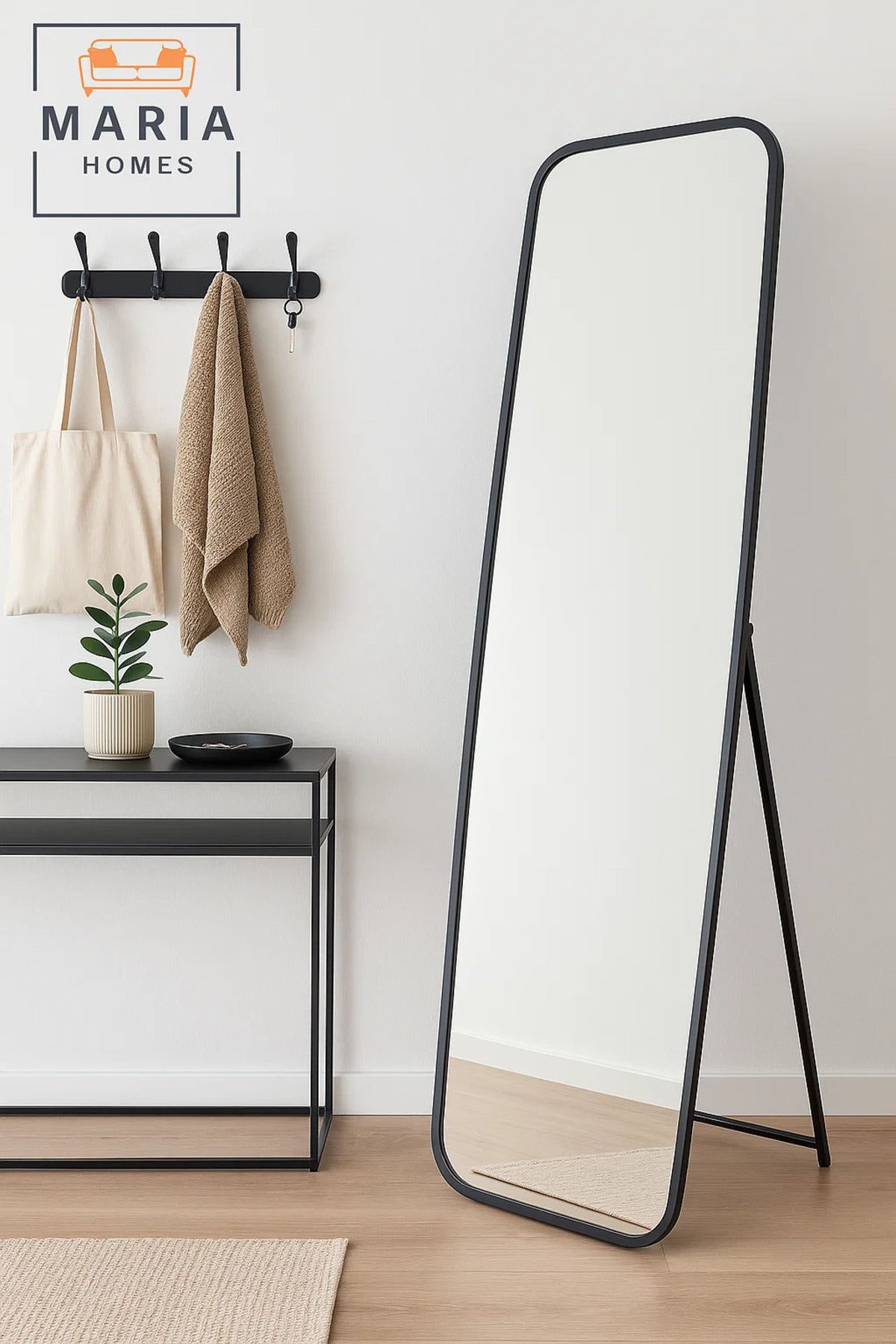 Black Full-Length Mirror with Rounded Corners Ð 170x54 cm Standing Frame