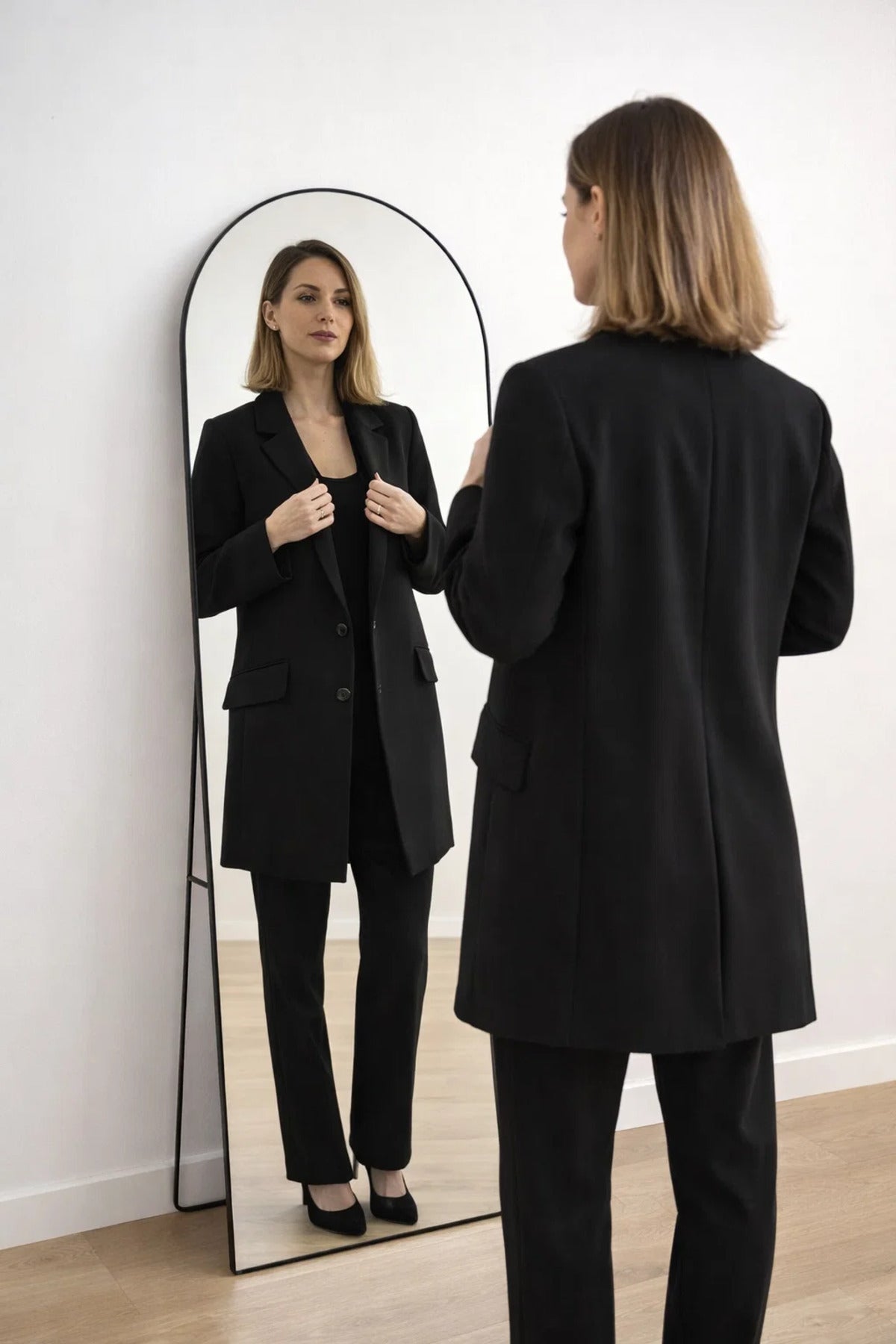 Furniture Black Arched Floor Mirror 160x50cm Modern Full Length Standing Mirror for Home