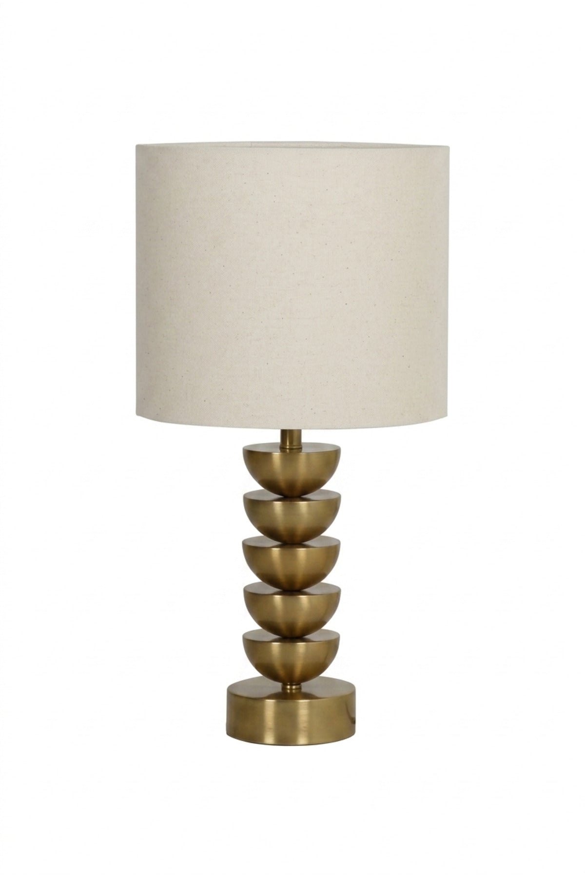Modern Gold Table Lamp with Stacked Bowl Design and Fabric Drum Shade Decorative Bedside Light for Bedroom Living Room Office and Hotel Décor