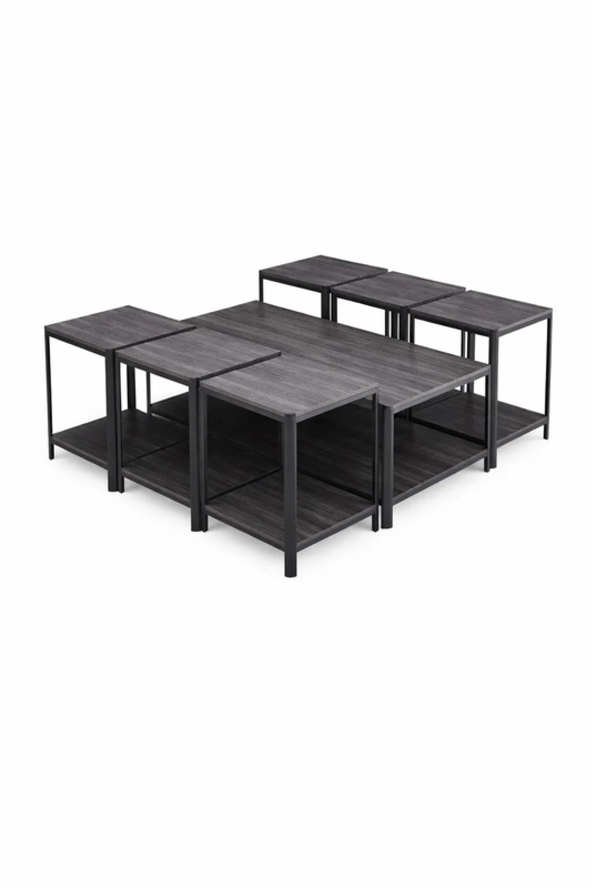 Modern Dark Grey Coffee Table Set with Side Tables and Storage Shelves modern dark grey
