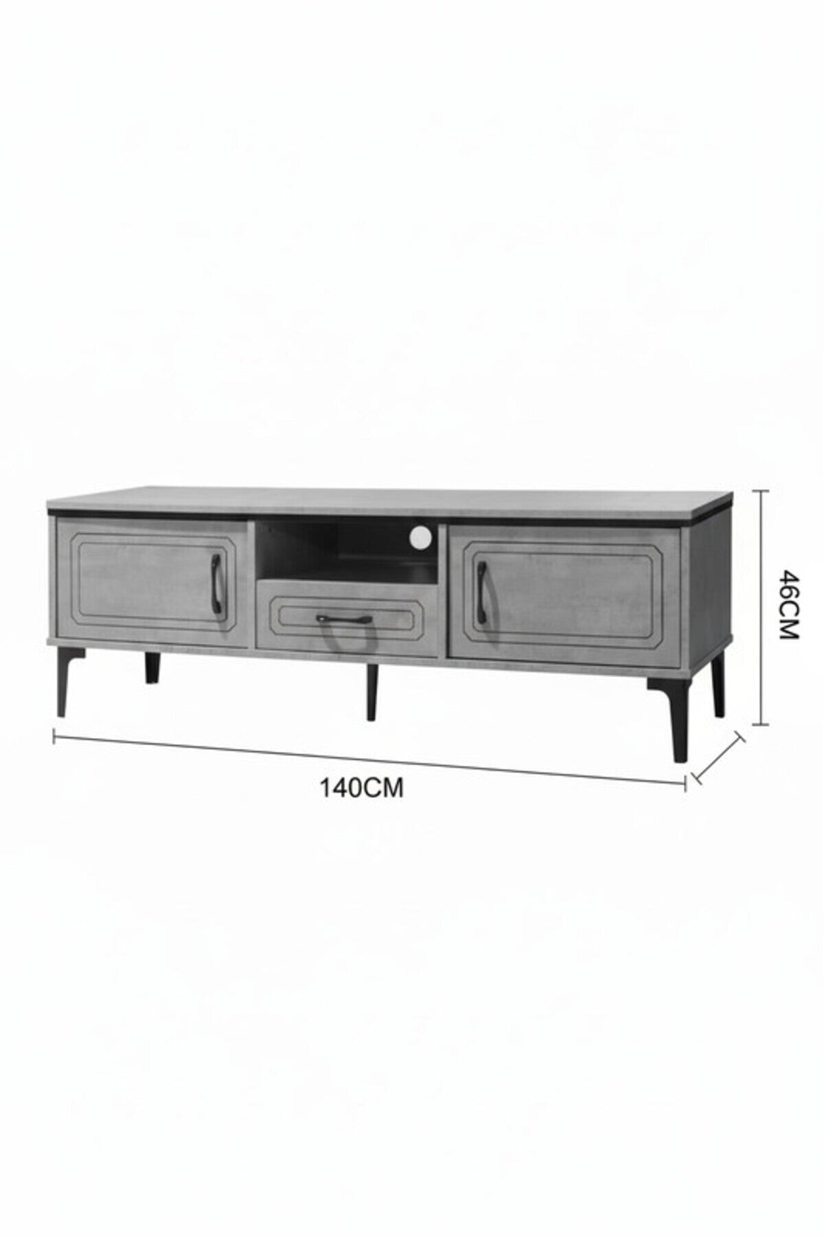 Modern Grey TV Table with Drawers and Open Shelf