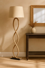 Rope Floor Lamp Natural Brown Fabric Shade with Artistic Rope Stand for Living Room & Bedroom
