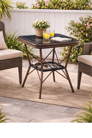 Modern Coffee Square Table with Marble-Effect Top & Metal Cross Base
