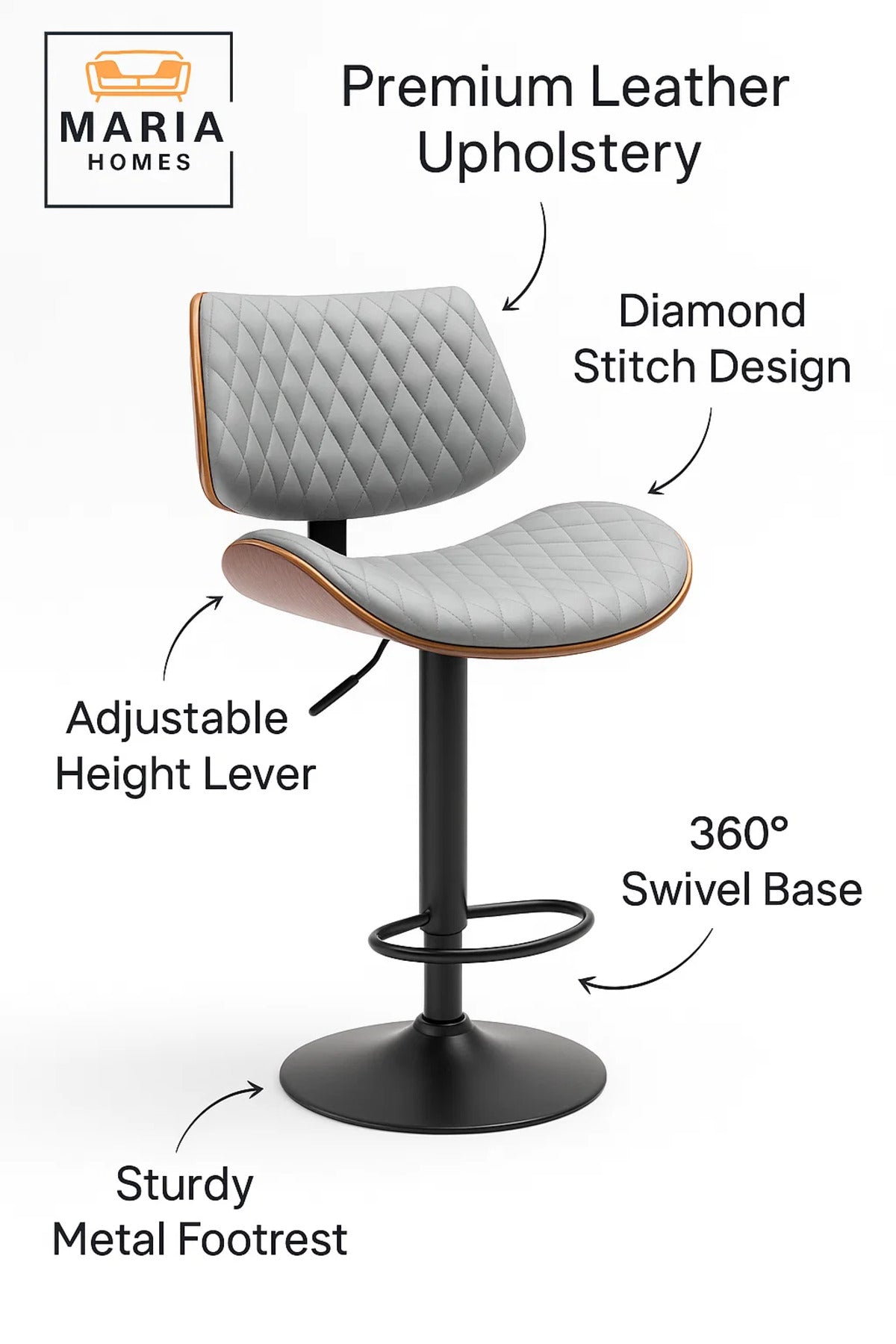 Light Grey Modern Adjustable Bar Stool for Kitchen Island & Home Bar,Swivel, Cushioned Seat