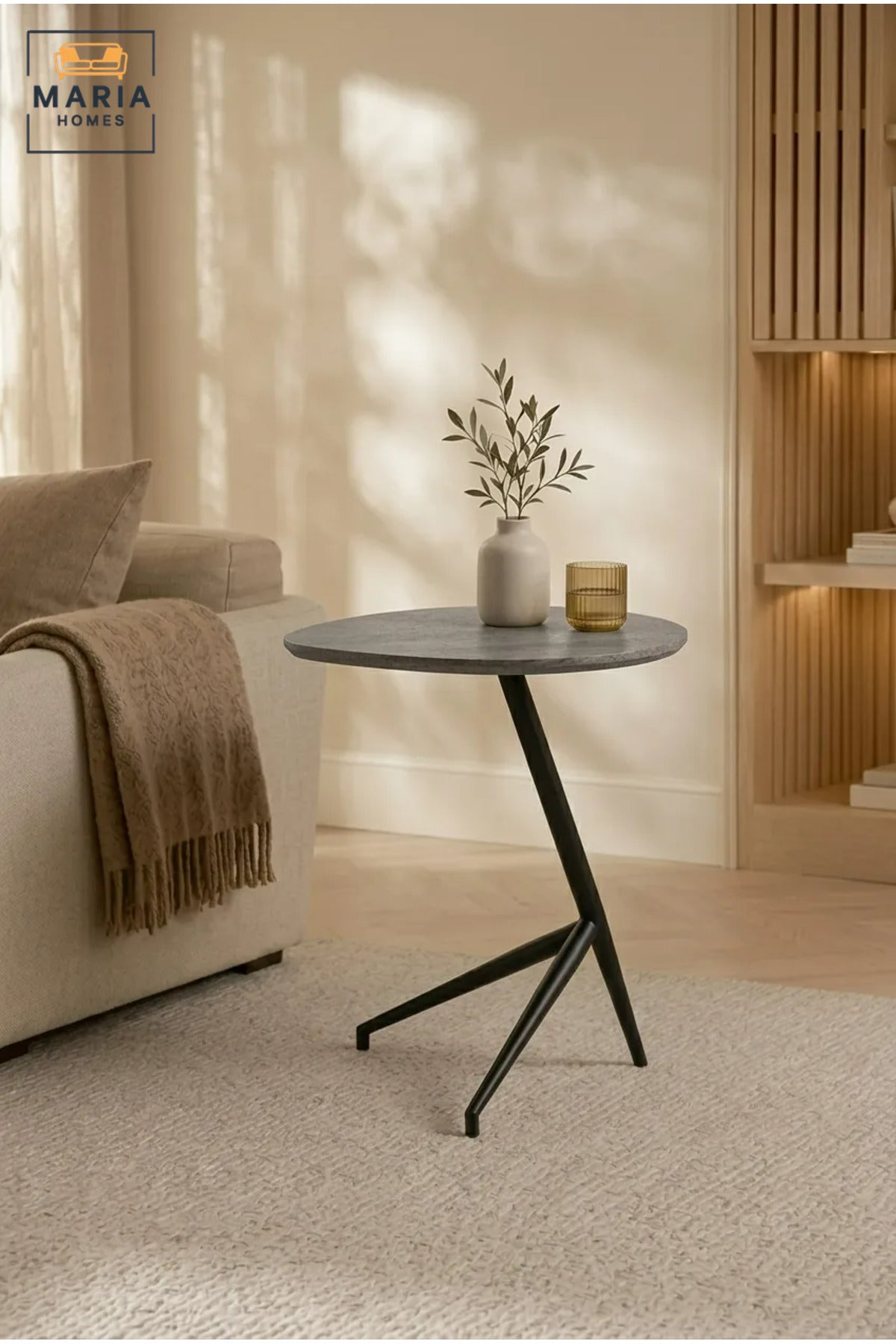Modern Accent Side Table with Stone-Effect Top & Geometric Base, Contemporary End Table for Living Room, Bedroom & Lounge