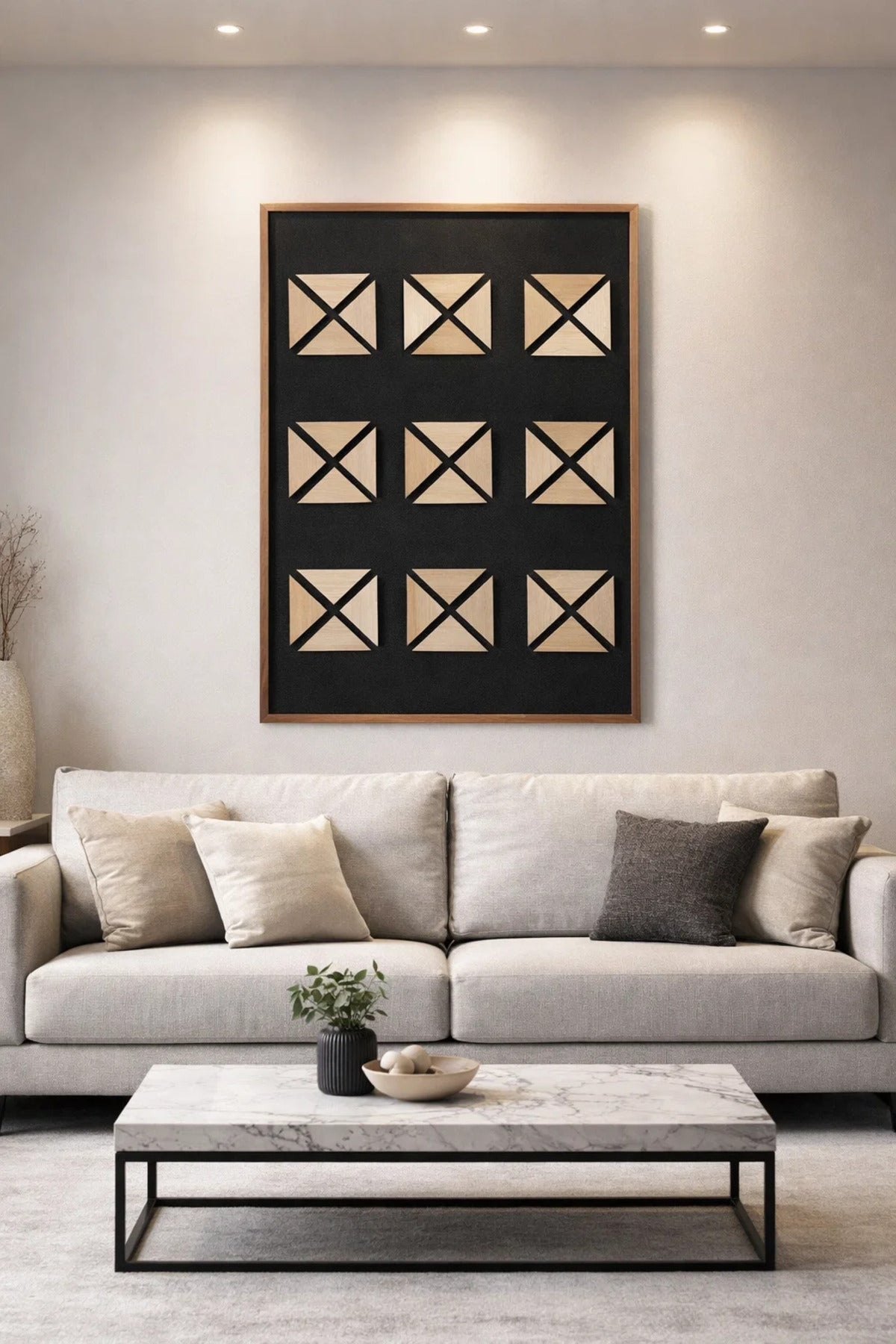 Stylish Wooden Geometric Wall Art Black Background 120x80cm Large Decorative Home Panel Decor
