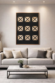 Stylish Wooden Geometric Wall Art Black Background 120x80cm Large Decorative Home Panel Decor