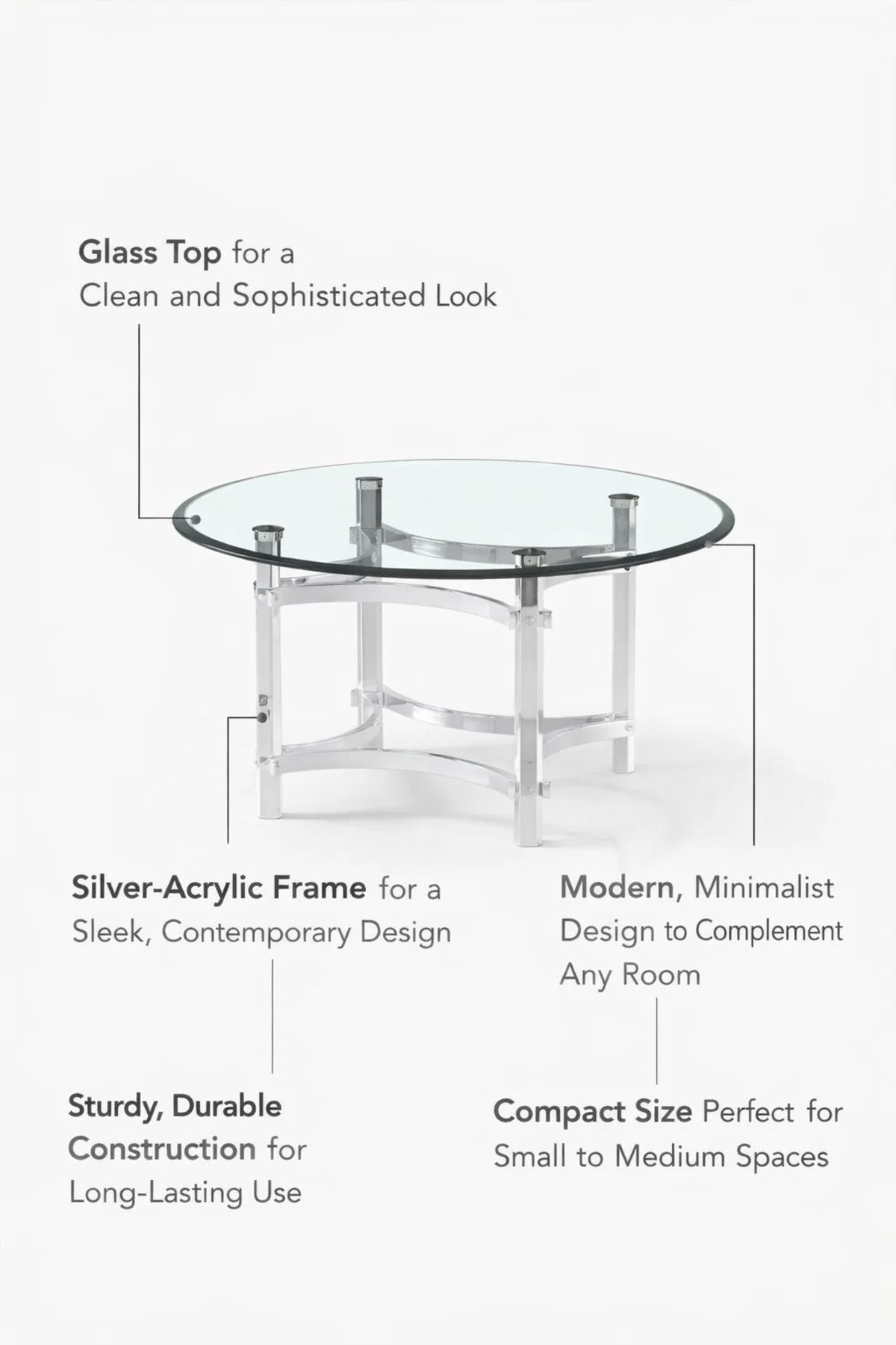 Modern Round Glass Center Table - Silver Frame (90*90*45 cm)