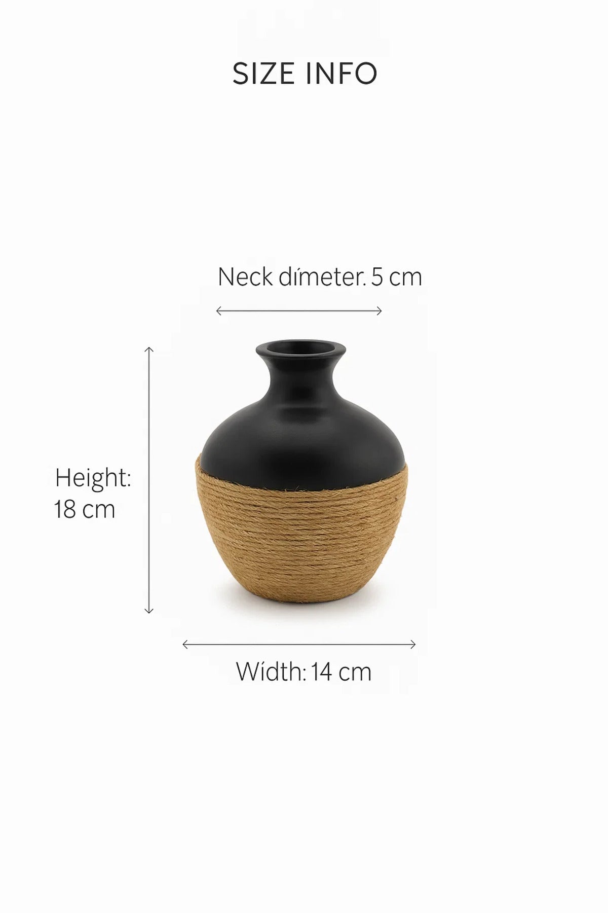 Black Ceramic Round Vase Ð Modern Decorative Rope Design Flower Pot for Home DŽcor