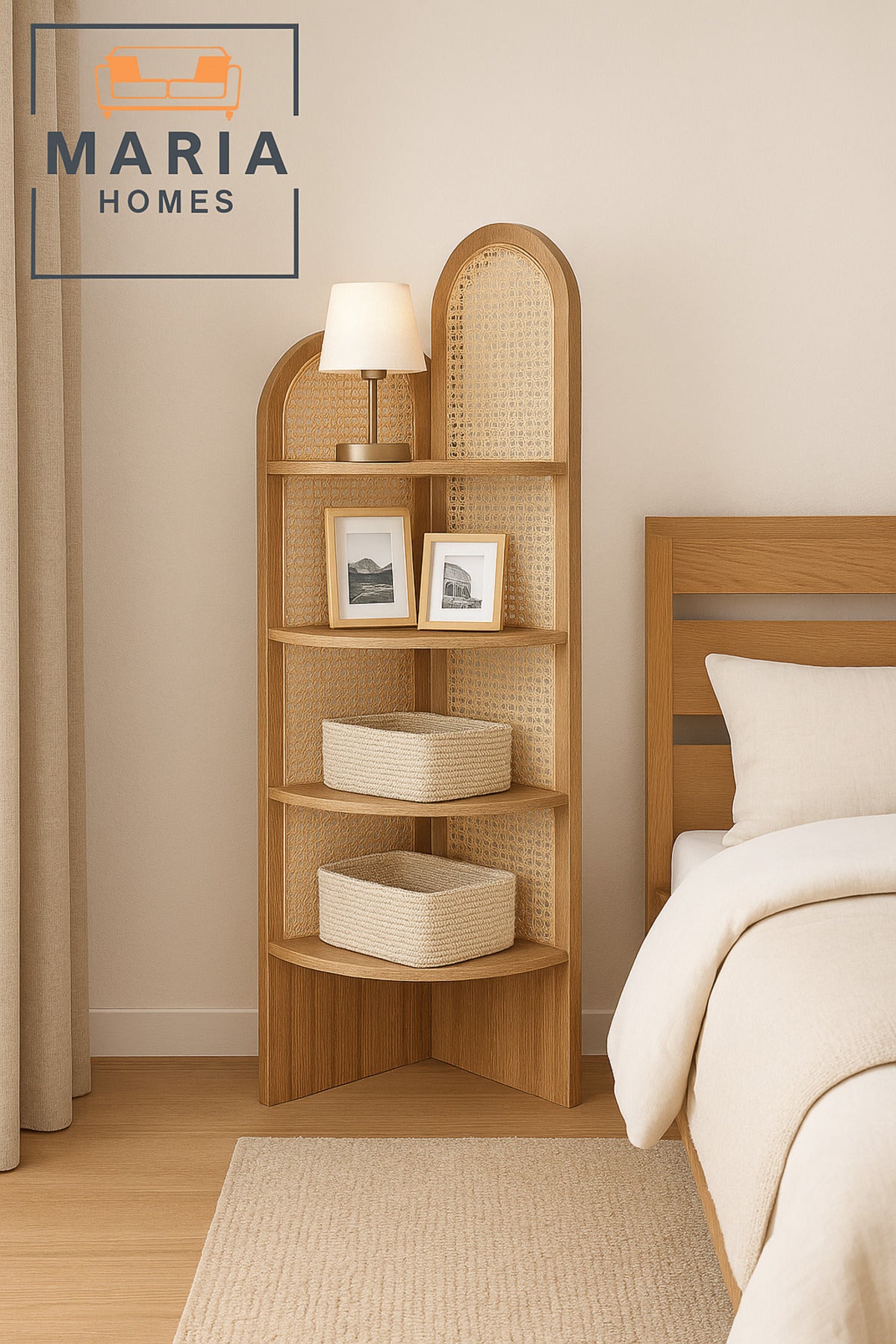 Brown Rattan Corner Shelf Ð 180_40_40 cm Modern Space-Saving Display Rack