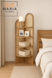 Brown Rattan Corner Shelf Ð 180_40_40 cm Modern Space-Saving Display Rack