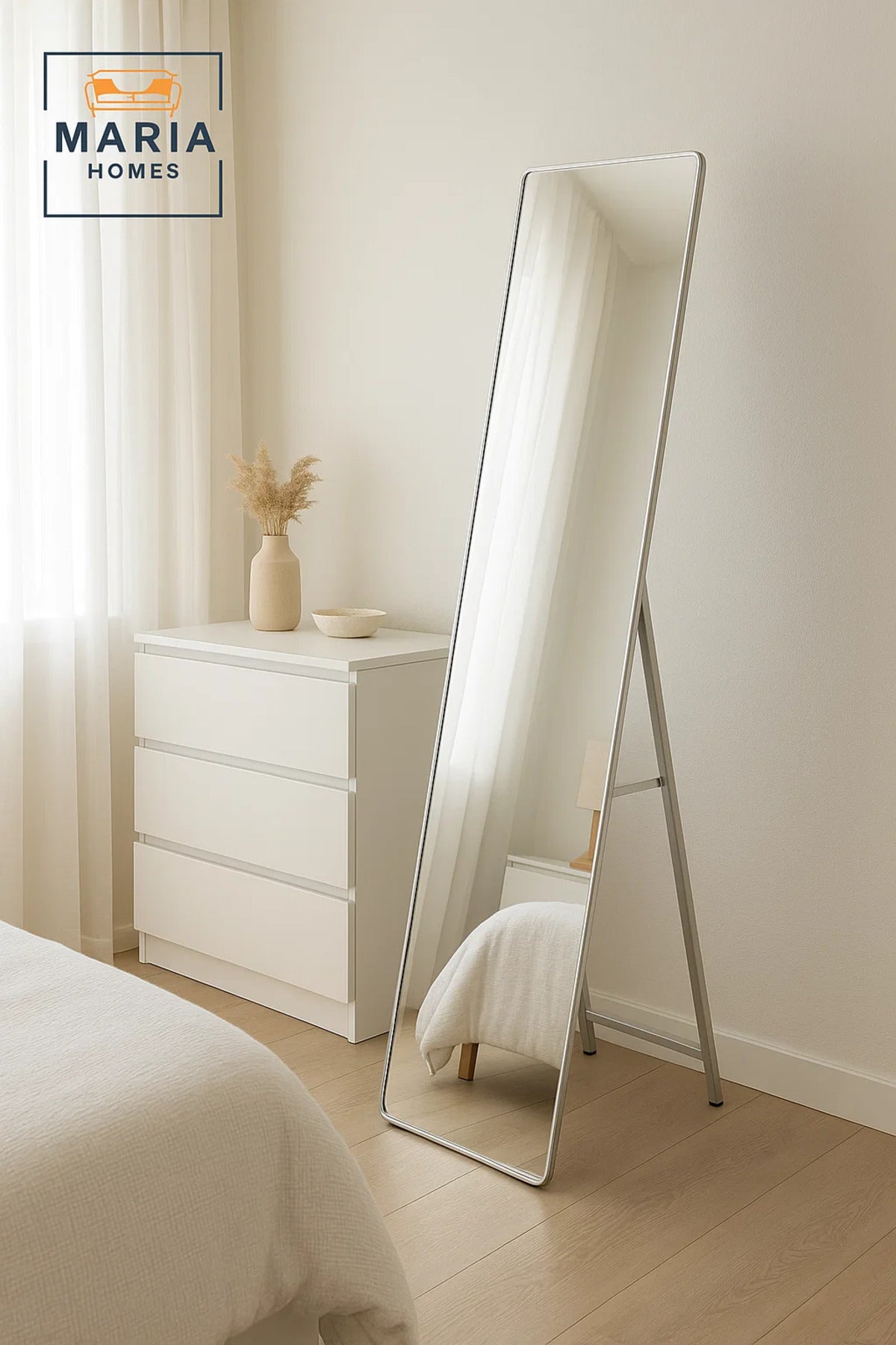 Full Length Silver Frame Standing Dressing Floor Mirror for Bedroom D≈Ωcor 160x40