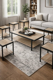 Modern Wood Coffee Table Set with 6 Side Tables and Shelf modern wood coffee Center
