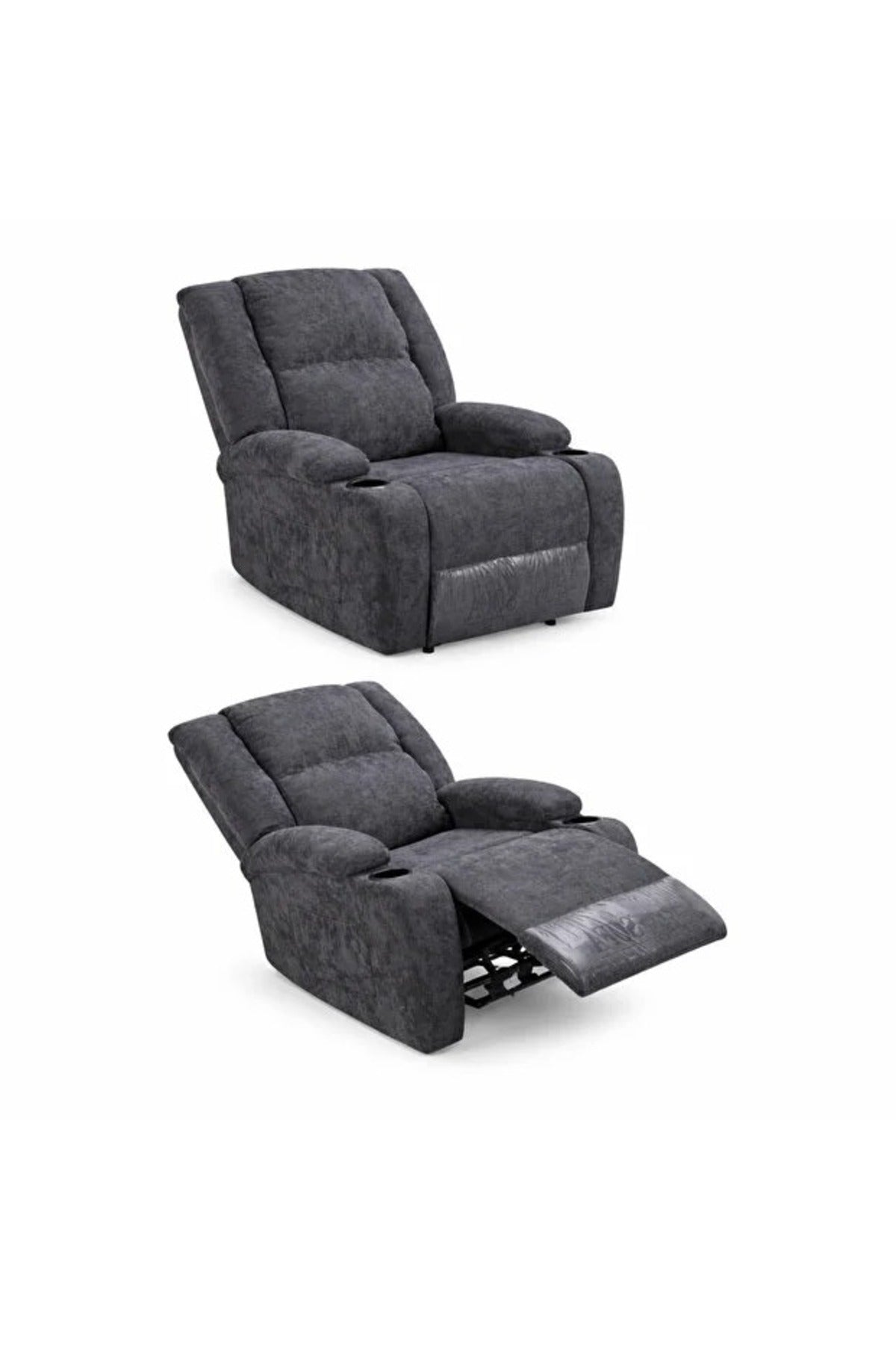 Comfortable adjustable recliner chair in gray with footrest