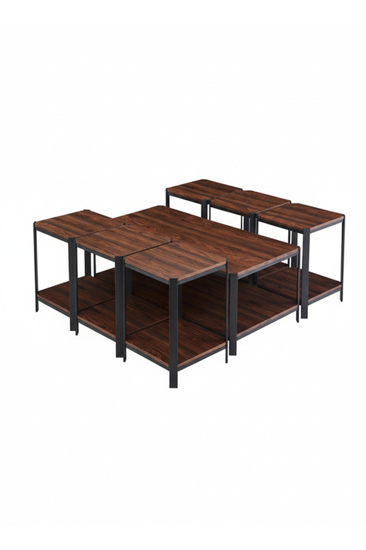 Modern Coffee Color Table Set with 6 Side Tables and Shelves modern coffee color Center