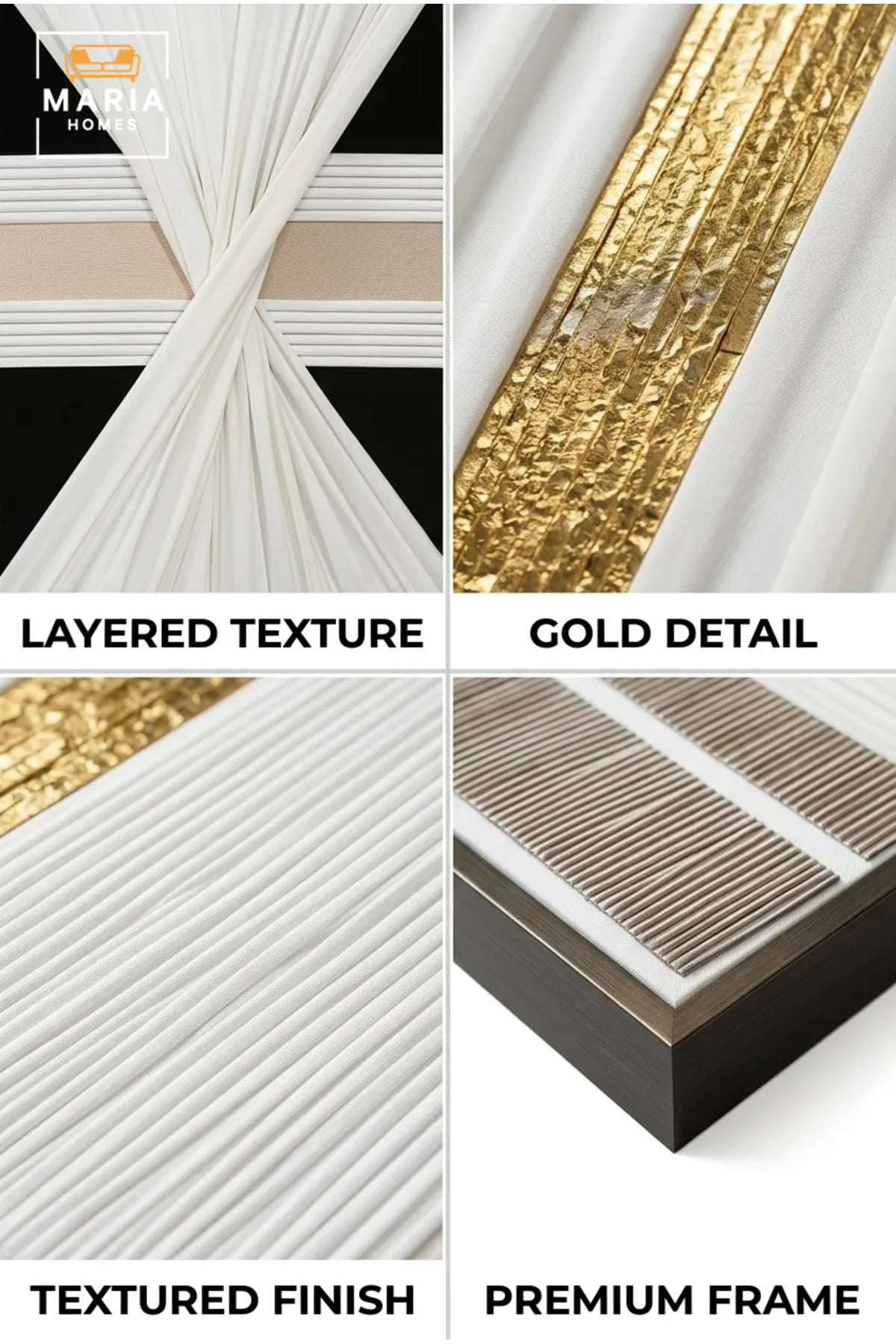 Luxury Horizontal Abstract Wall Art √ê Modern Geometric Textile Artwork with Gold Accents for Living Room, Dining Room & Office D≈Ωcor