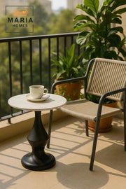Ceramic Top Tea Table √ê Black Wood Style Round Side Table 45_45_55 cm