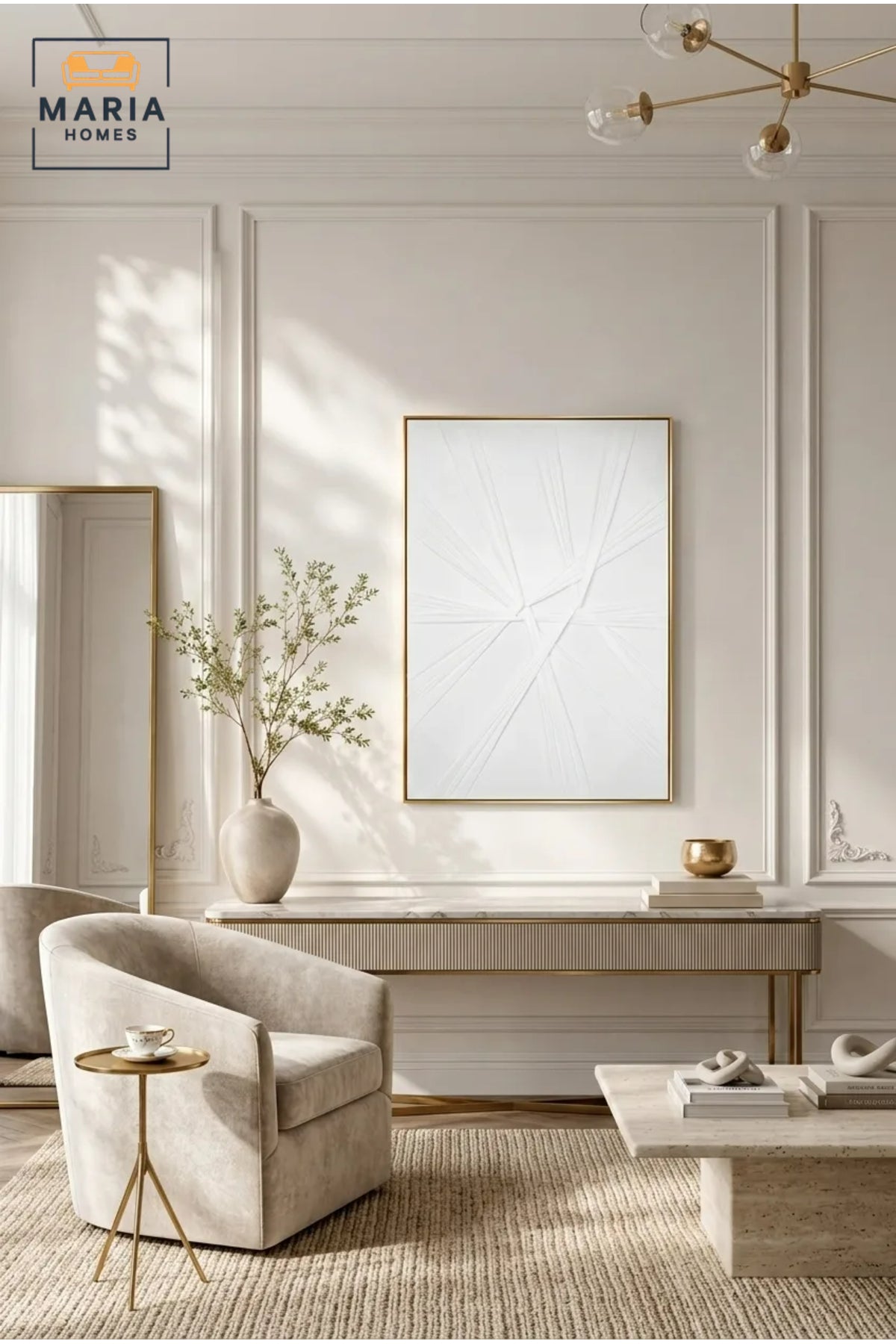 Modern White Geometric Framed Wall Art √ê Minimalist Abstract Textured Painting for Living Room, Bedroom, Hallway & Office D≈Ωcor