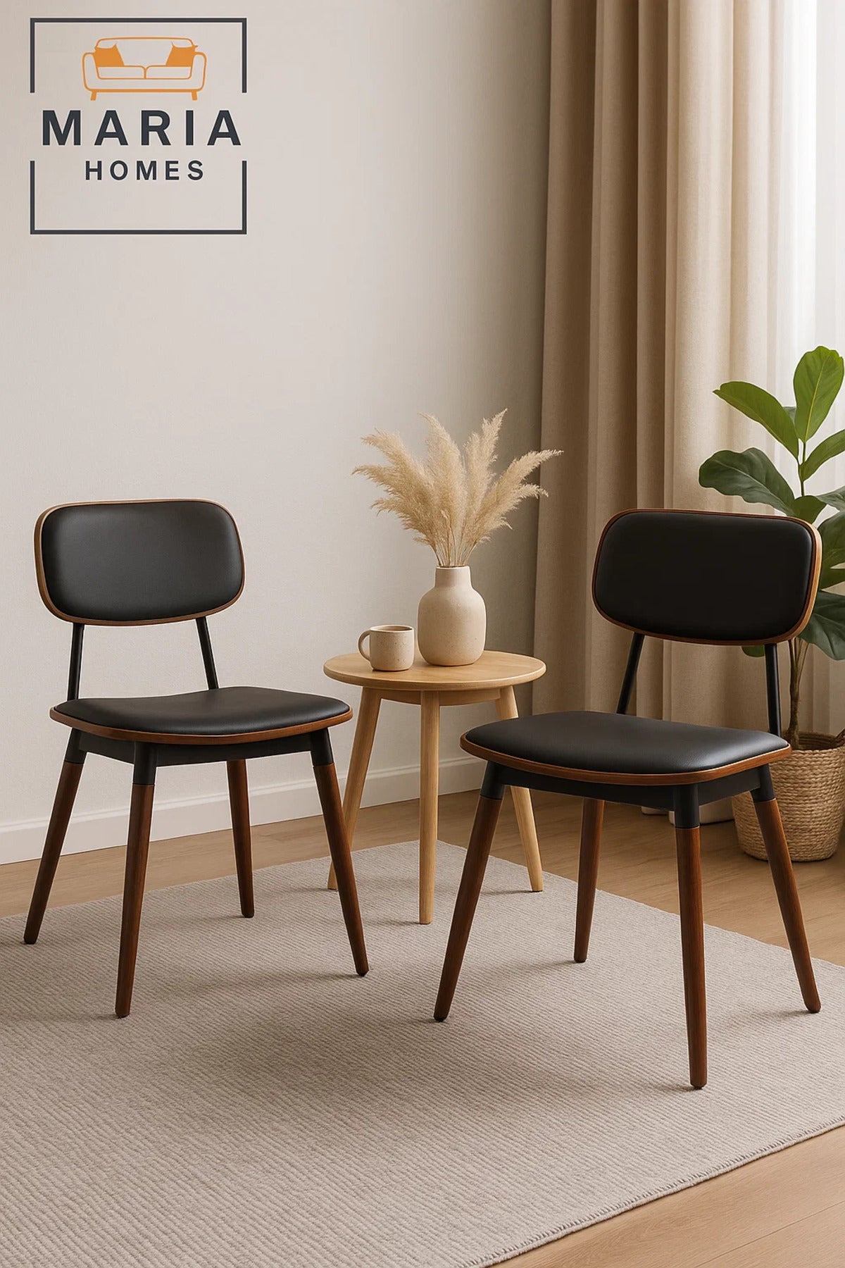 Mid-Century Modern Black Cushioned Chair with Wooden Frame Ð Elegant Dining or Office Accent Chair