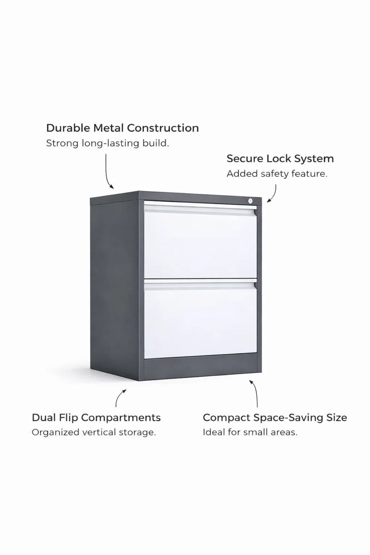 Modern 2-Drawer Steel Filing Cabinet Lockable Office Organizer Storage Unit Grey White