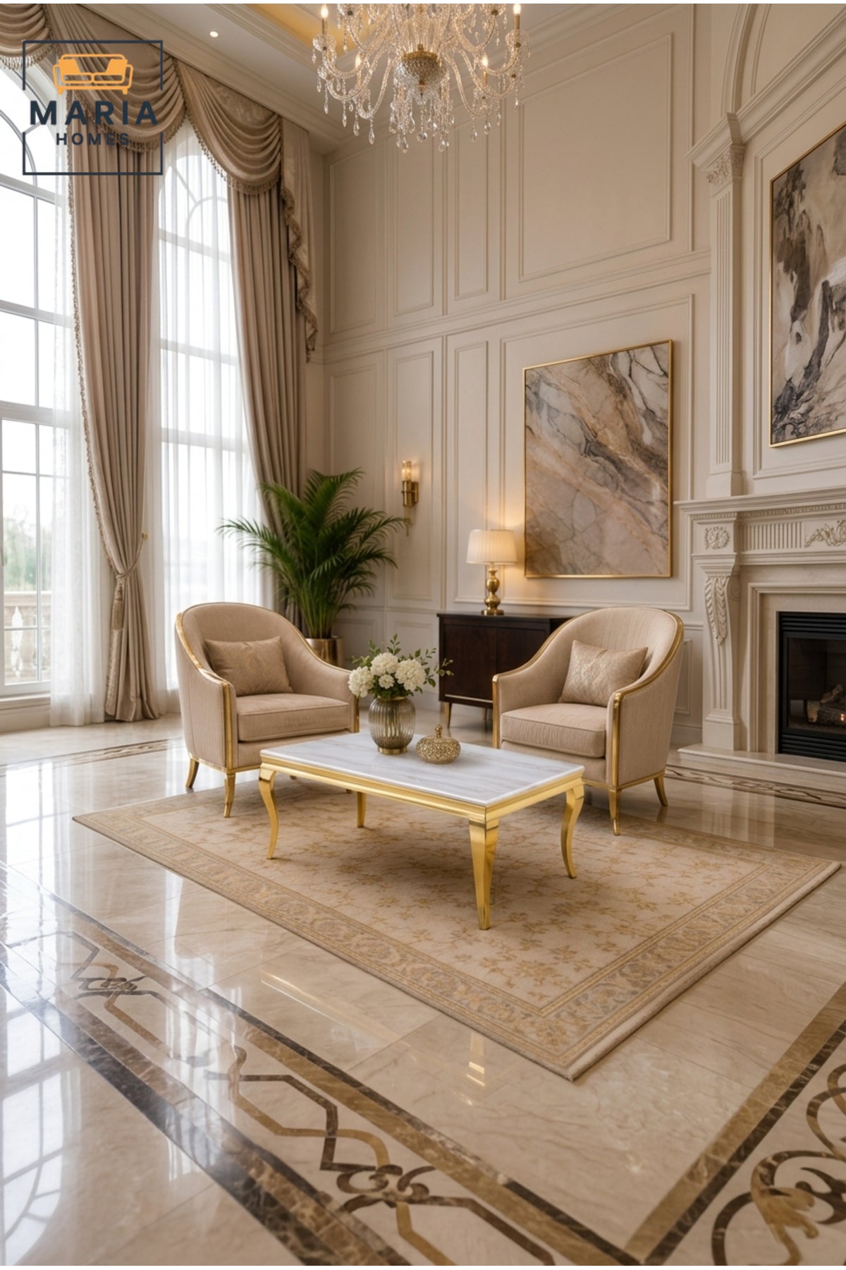 Luxury Coffee Table with Marble-Effect Top and Gold Legs √ê Modern Center Table for Living Room & Lounge