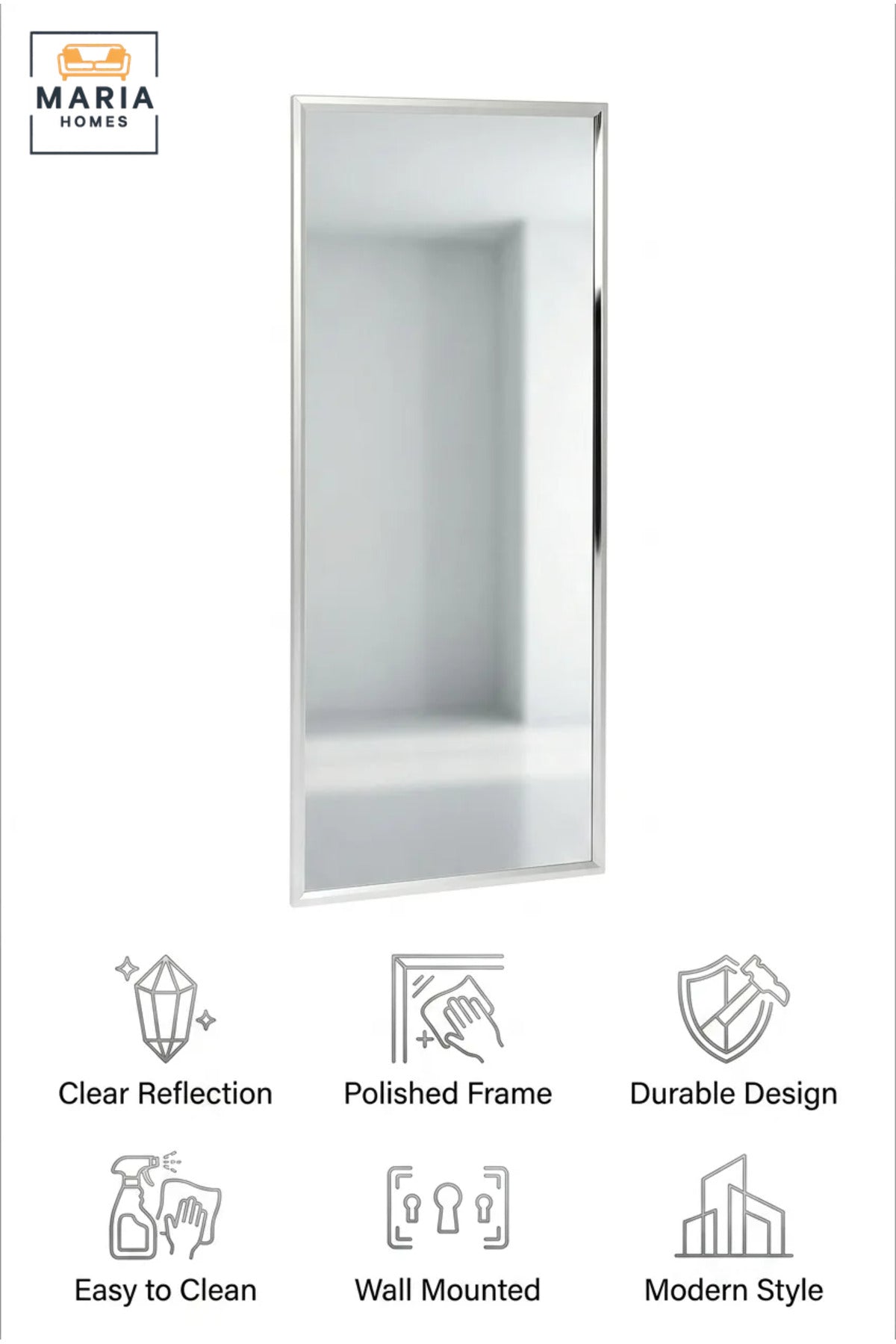 Large Rectangular Full-Length Wall Mirror with Slim Bevelled Frame, Modern Decorative Dressing Mirror for Bedroom, Hallway, Entryway and Vanity Area