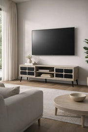 Beige & Black TV Stand √ê 180x40x45 cm Modern Plasma Table with Cabinets & Shelves